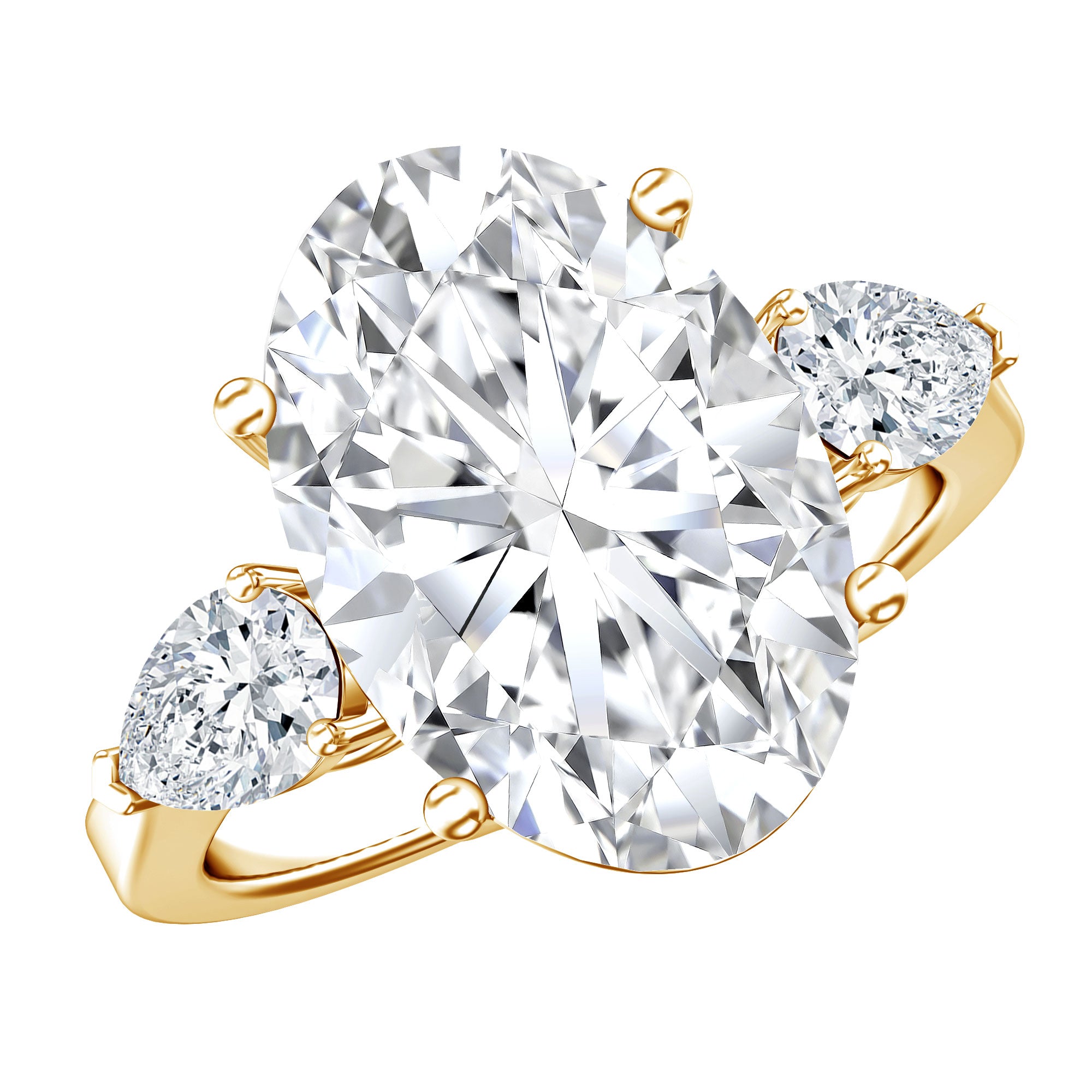 IGI Certified 5 Carat Oval Lab Grown Diamond Big Engagement Ring with Pear Side Stones Lab - ( E-VS1 ) - Rosec Jewels