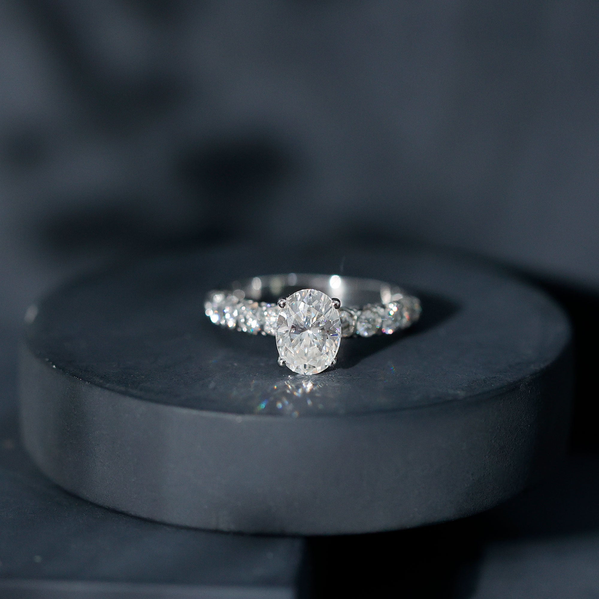 1 Carat Oval Cut Lab Grown Diamond Side Stone Engagement Ring IGI Certified Lab - ( E-VS1 ) - Rosec Jewels