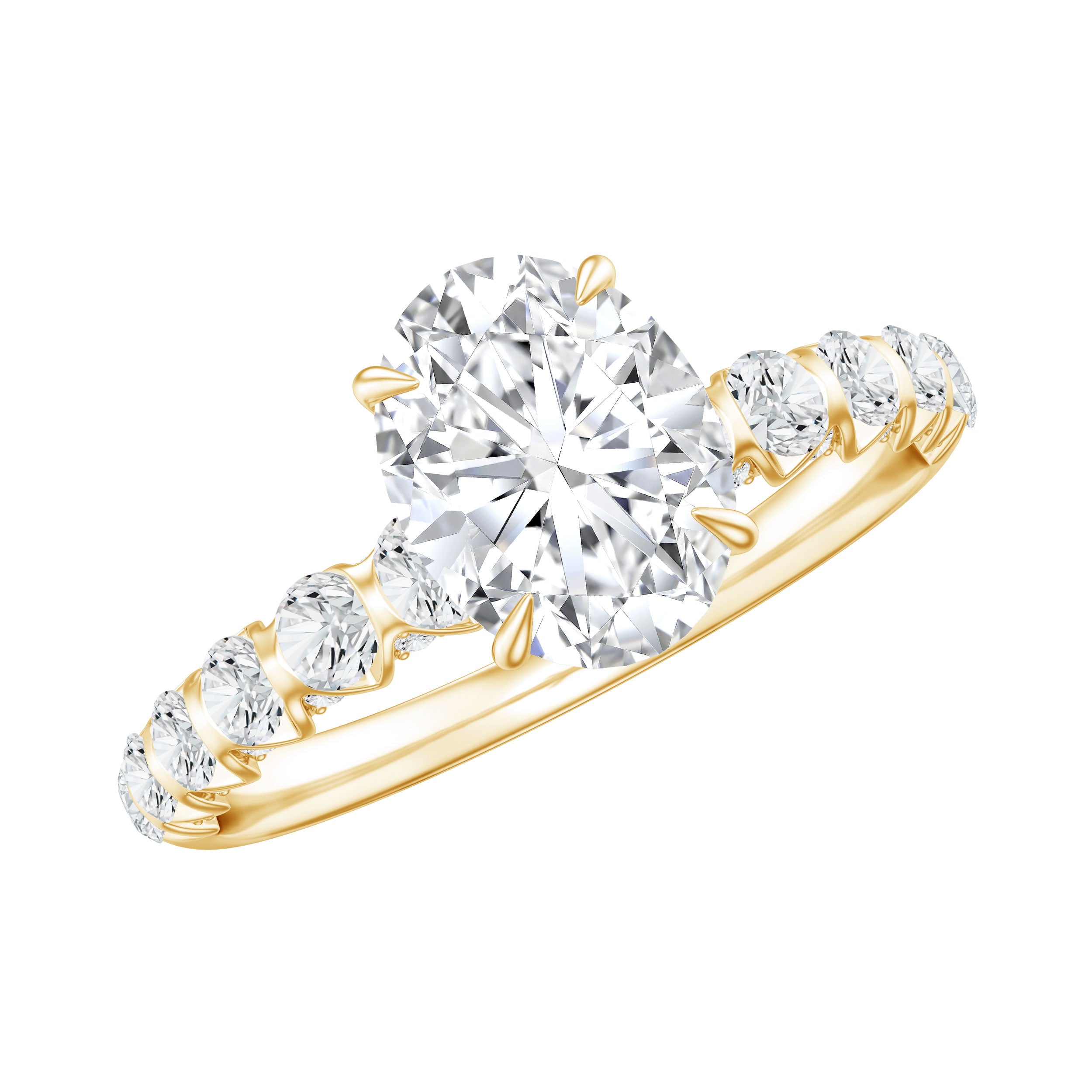 Rosec Jewels-1 Carat Oval Cut Lab Grown Diamond Side Stone Engagement Ring IGI Certified