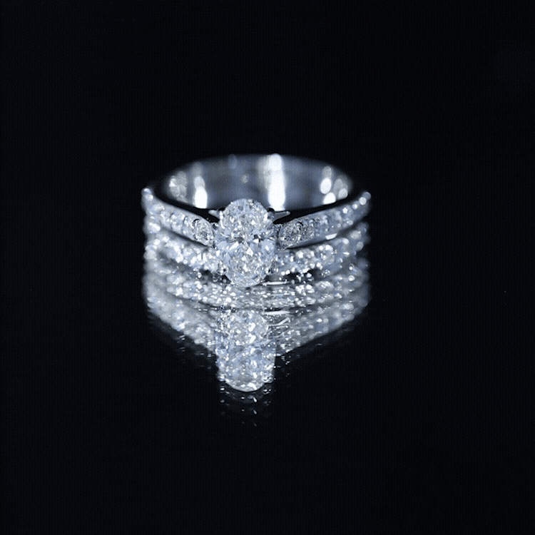 Oval Shaped 1 Carat Lab Grown Diamond Bridal Ring Set with IGI Certificate Lab - ( E-VS1 ) - Rosec Jewels