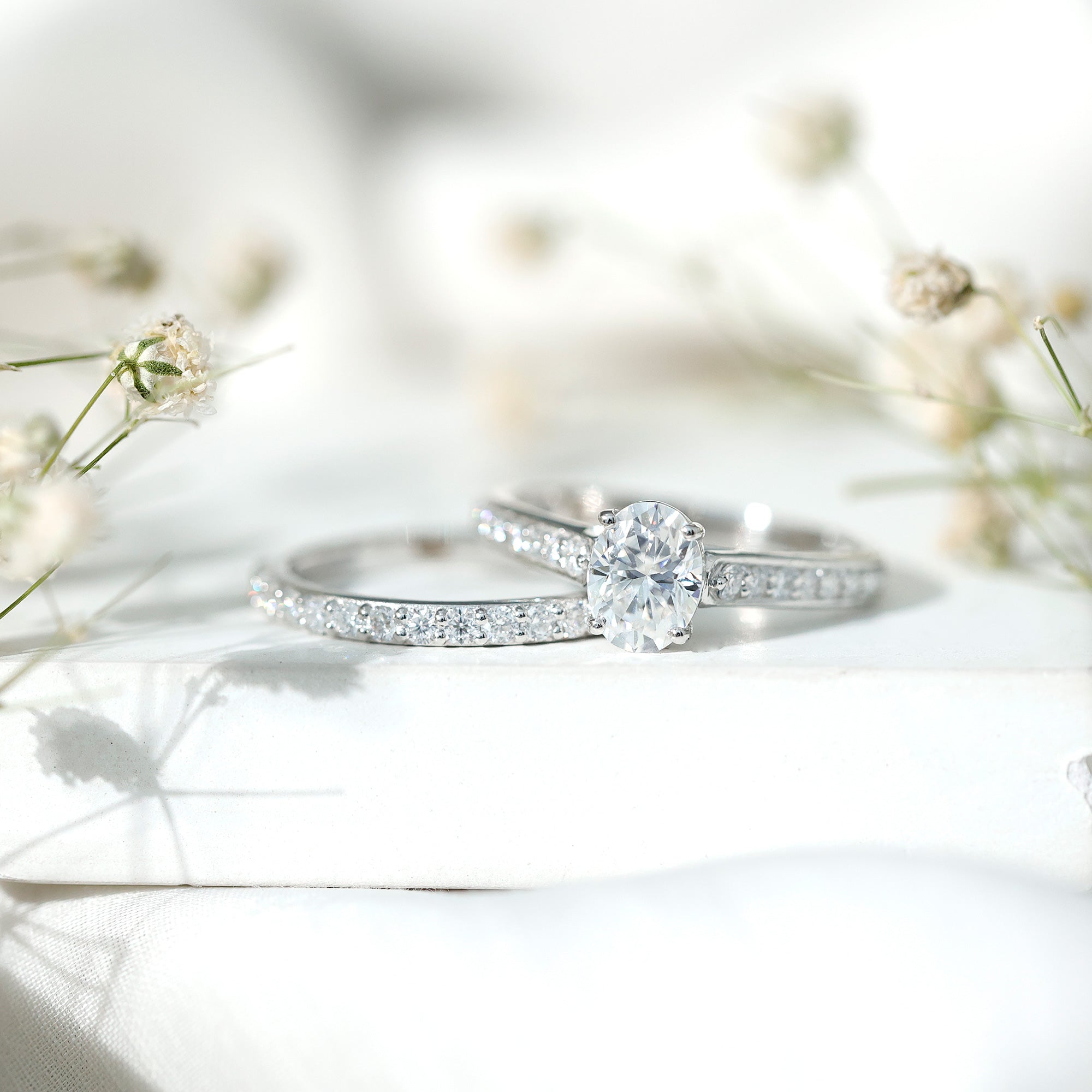 Rosec Jewels-Oval Shaped 1 Carat Lab Grown Diamond Bridal Ring Set with IGI Certificate