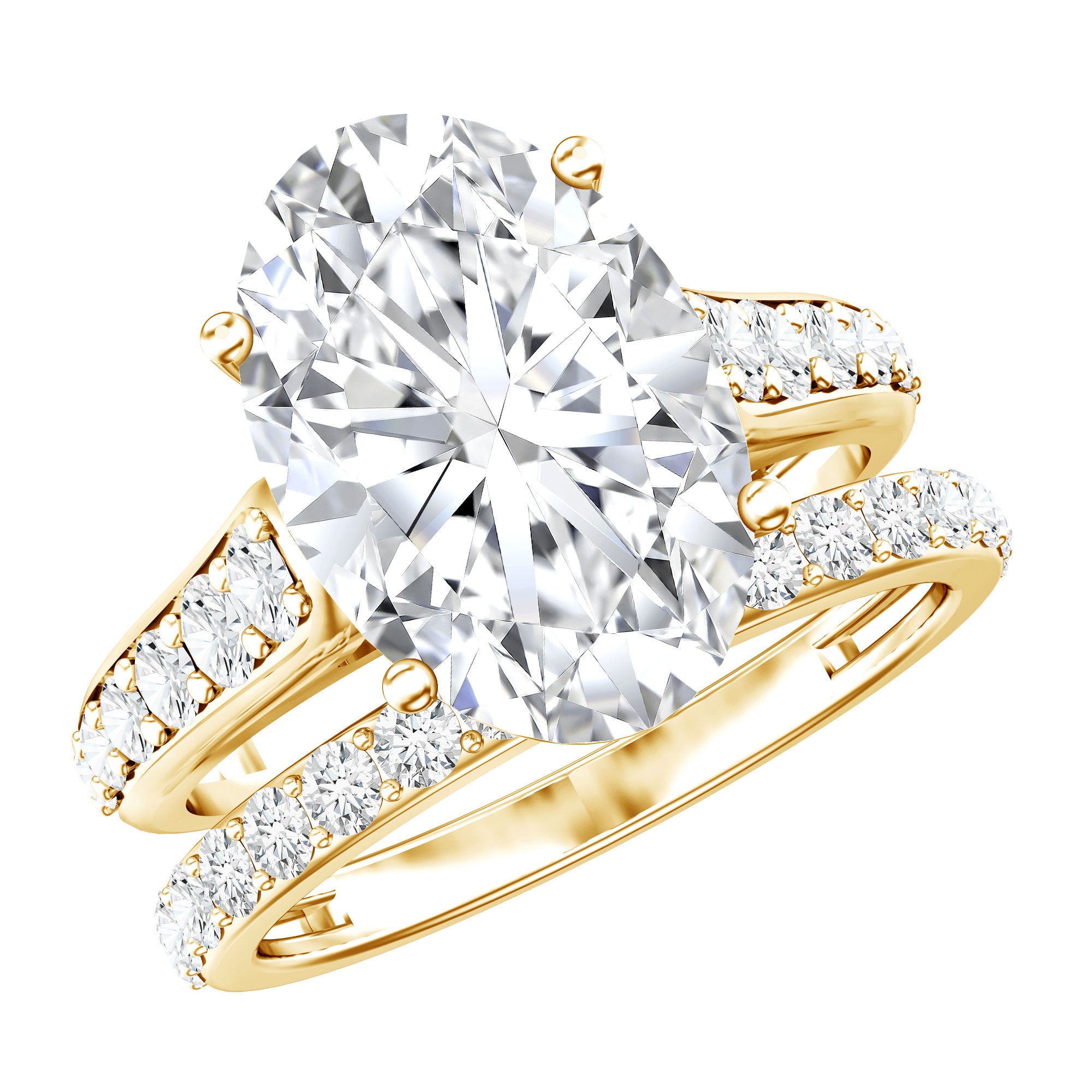 IGI Certified Lab Grown Diamond 5 Carat Oval Engagement Ring with Wedding Band Lab - ( E-VS1 ) - Rosec Jewels
