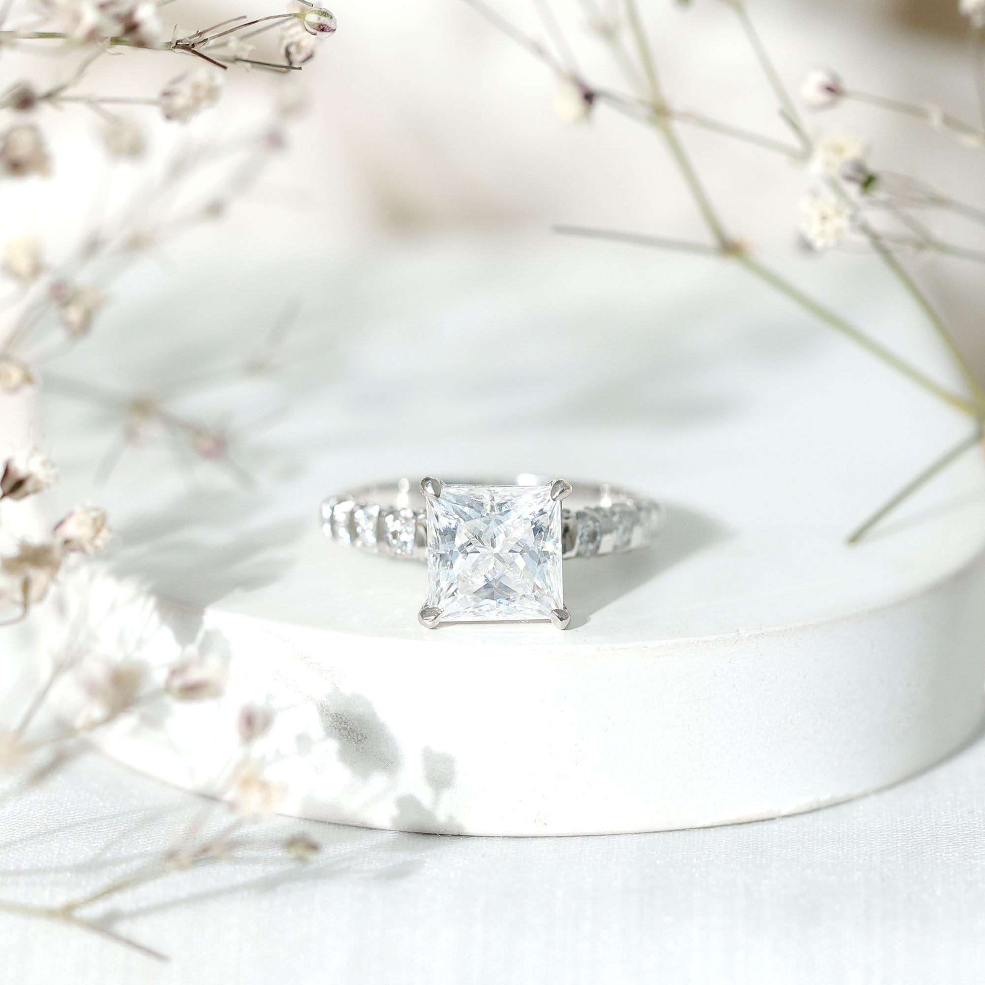 IGI Certified Lab Grown Diamond 3 Carat Square Cut Engagement Ring Lab - ( E-VS1 ) - Rosec Jewels