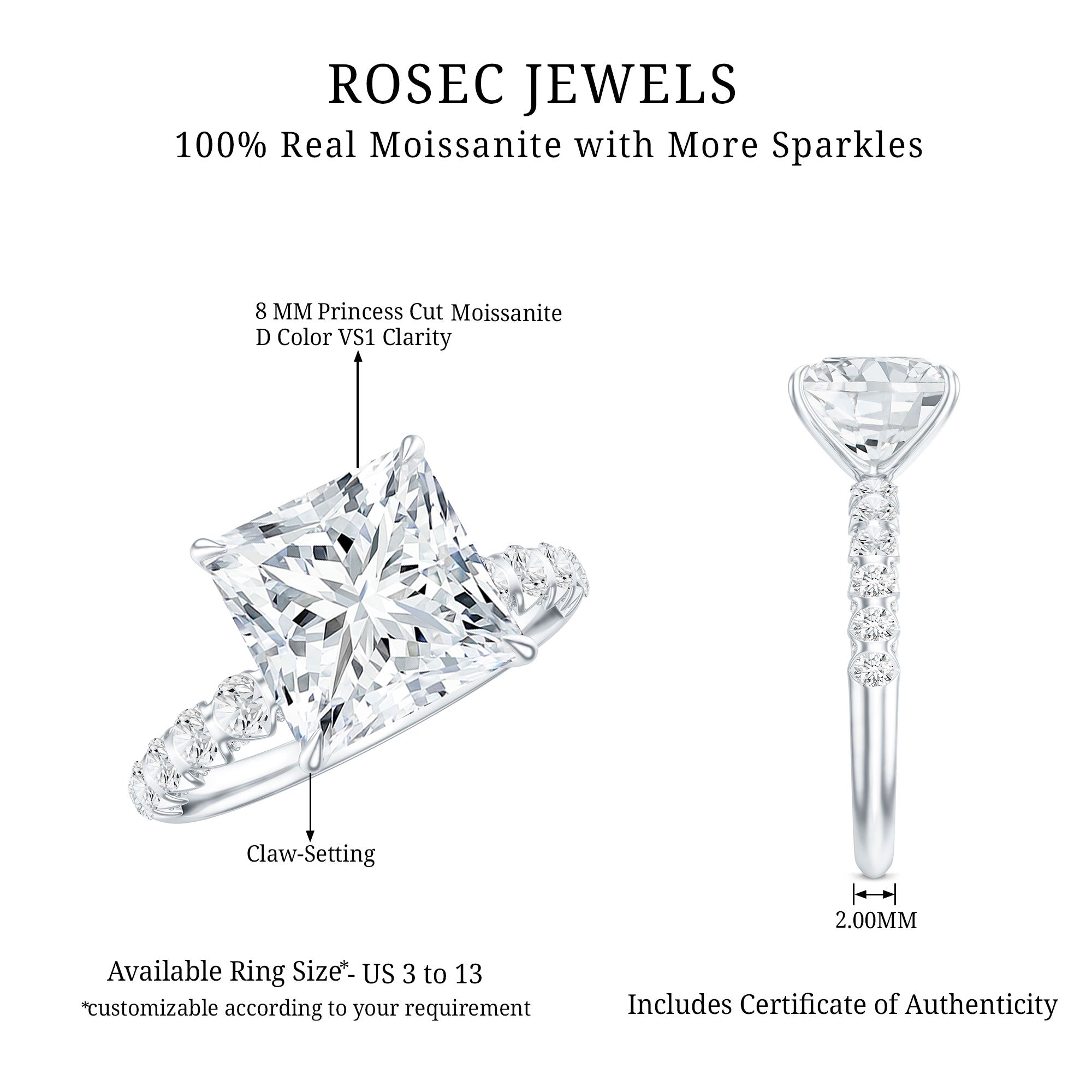Rosec Jewels-Princess Cut Lab Grown Diamond 4 Carat Engagement Ring IGI Certified