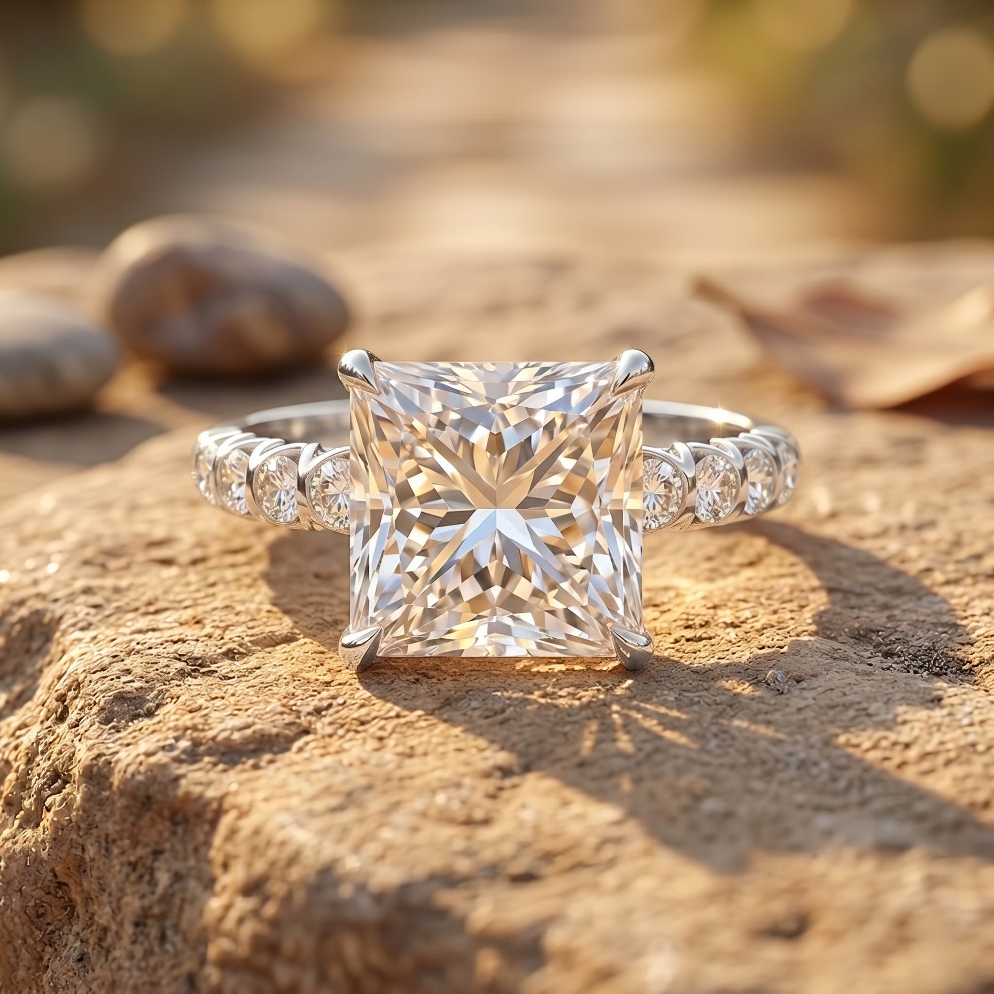Princess Cut 5 Carat Lab Grown Big Diamond Engagement Ring IGI Certified Lab - ( E-VS1 ) - Rosec Jewels