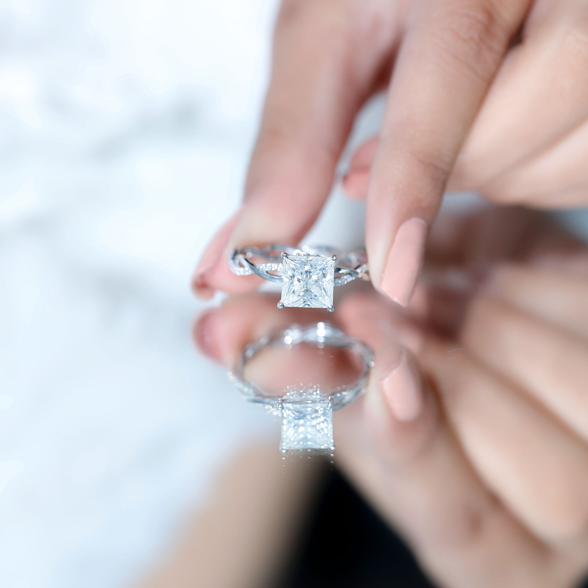 Rosec Jewels-Princess Cut 4 Carat Lab Grown Diamond Braided Engagement Ring IGI Certified