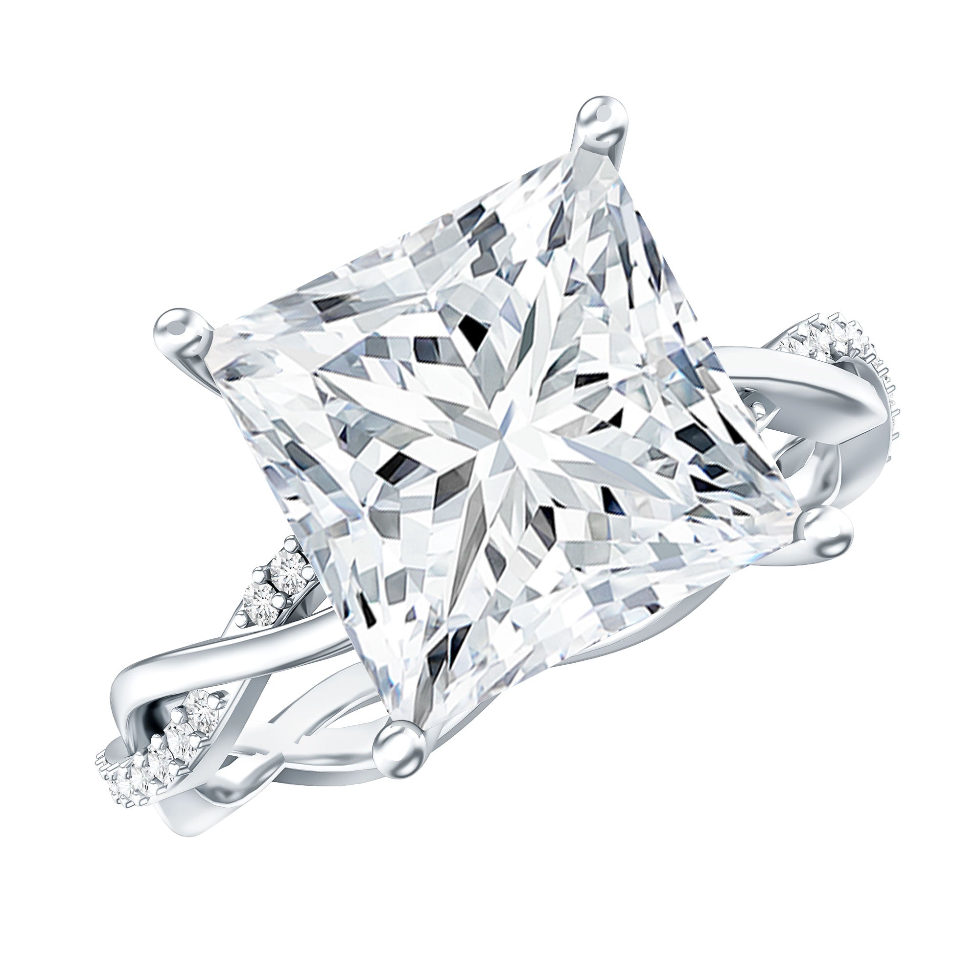 IGI Certified 5 Carat Princess Cut Lab Grown Diamond Huge Engagement Ring with Braided Band Lab - ( E-VS1 ) - Rosec Jewels