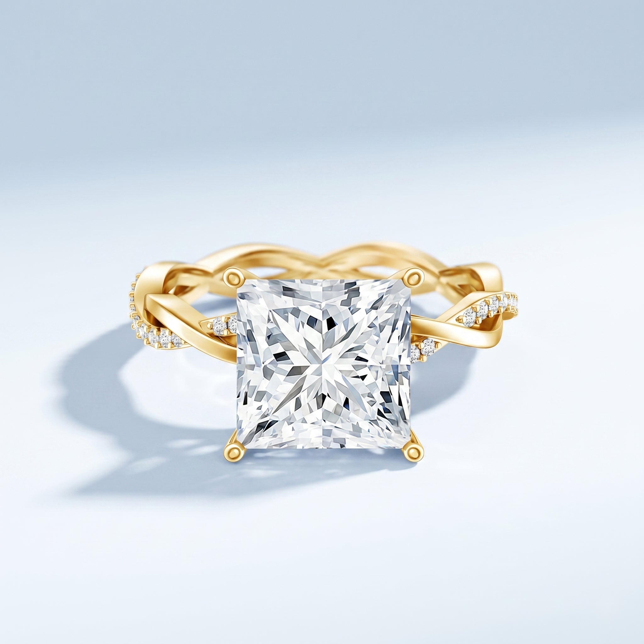 IGI Certified 5 Carat Princess Cut Lab Grown Diamond Huge Engagement Ring with Braided Band Lab - ( E-VS1 ) - Rosec Jewels