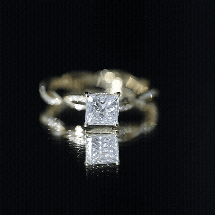 IGI Certified 2 Carat Princess Cut Lab Diamond Braided Engagement Ring with Hidden Halo Lab - ( E-VS1 ) - Rosec Jewels