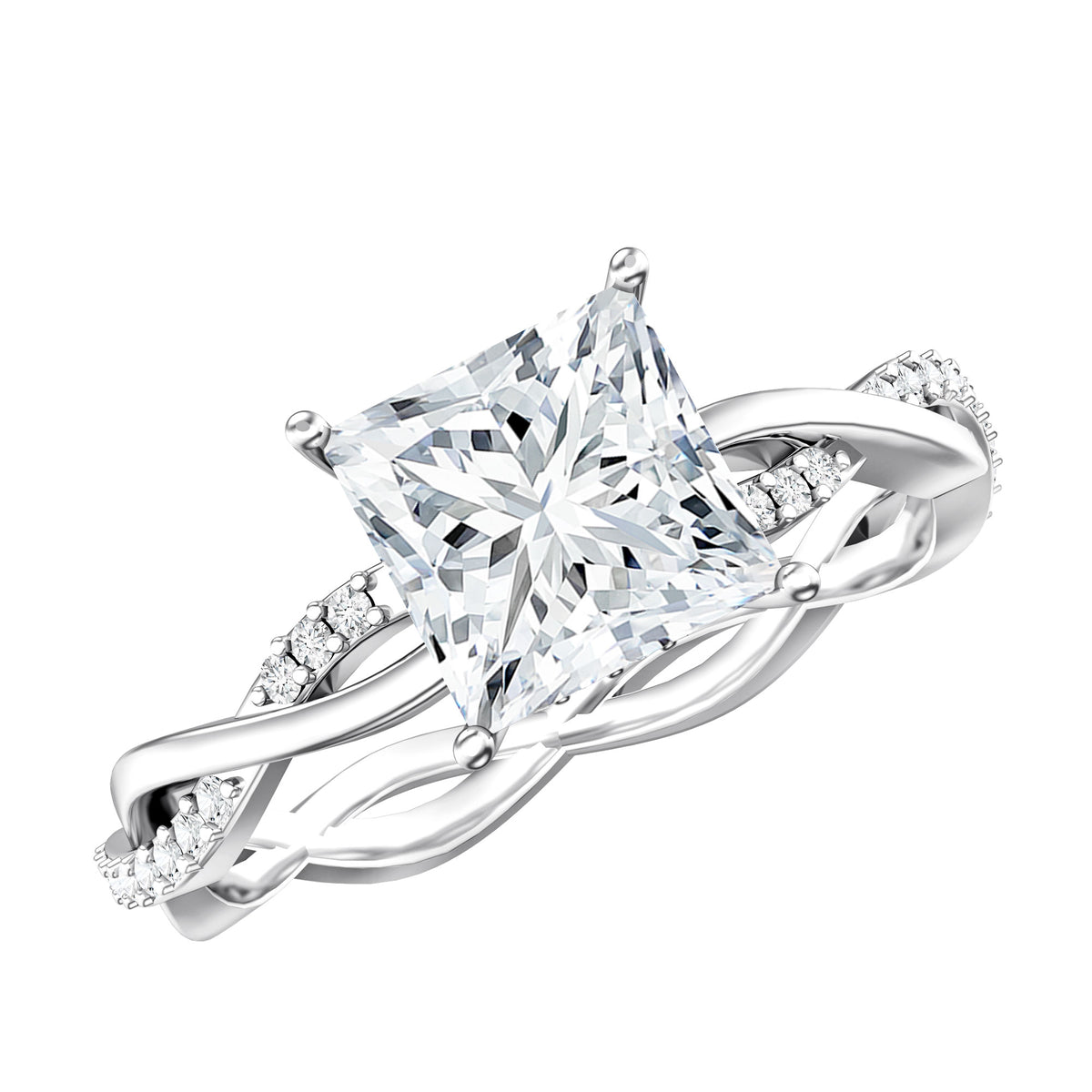 IGI Certified 2 Carat Princess Cut Lab Diamond Braided Engagement Ring with Hidden Halo Lab - ( E-VS1 ) - Rosec Jewels