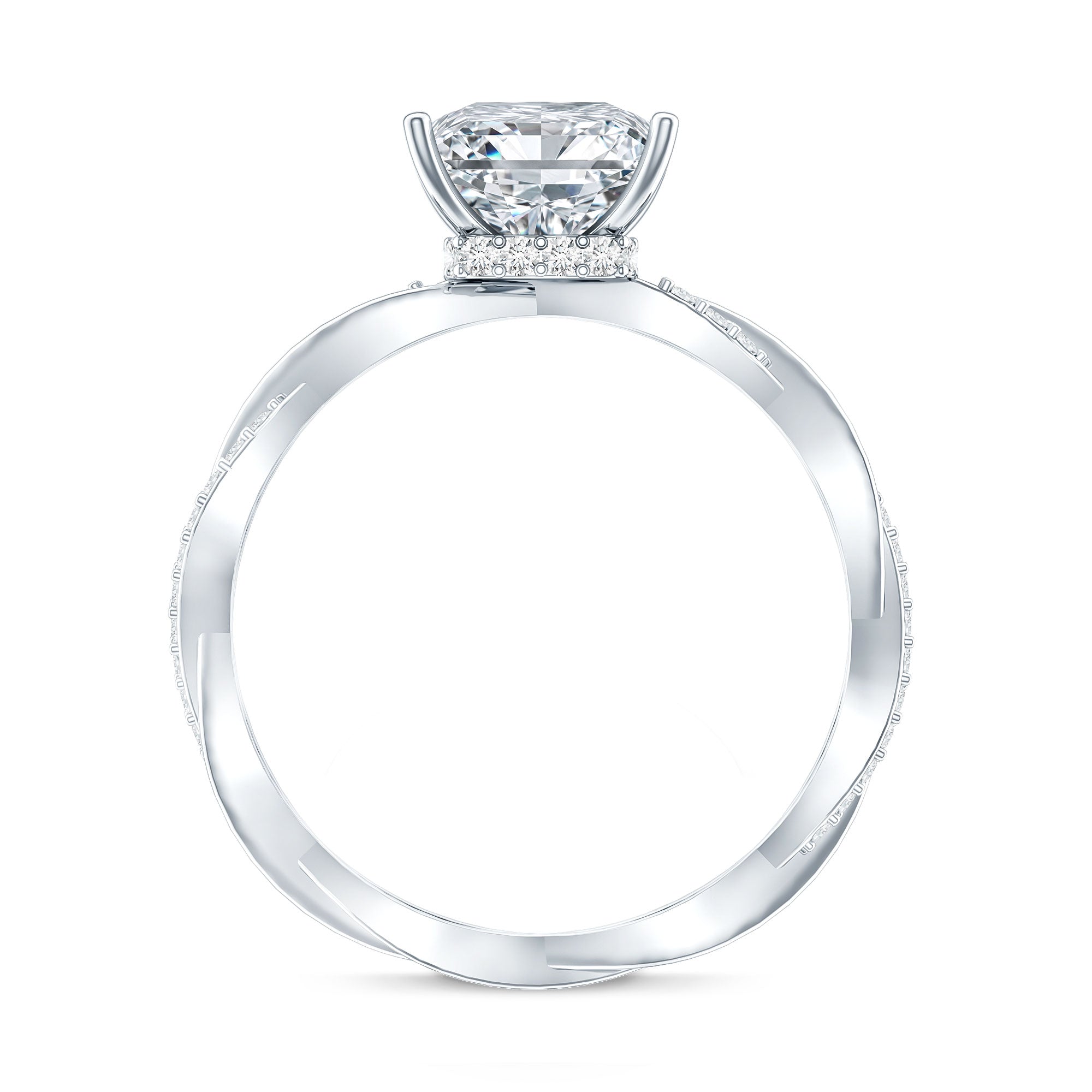 Rosec Jewels-IGI Certified 2 Carat Princess Cut Lab Diamond Braided Engagement Ring with Hidden Halo