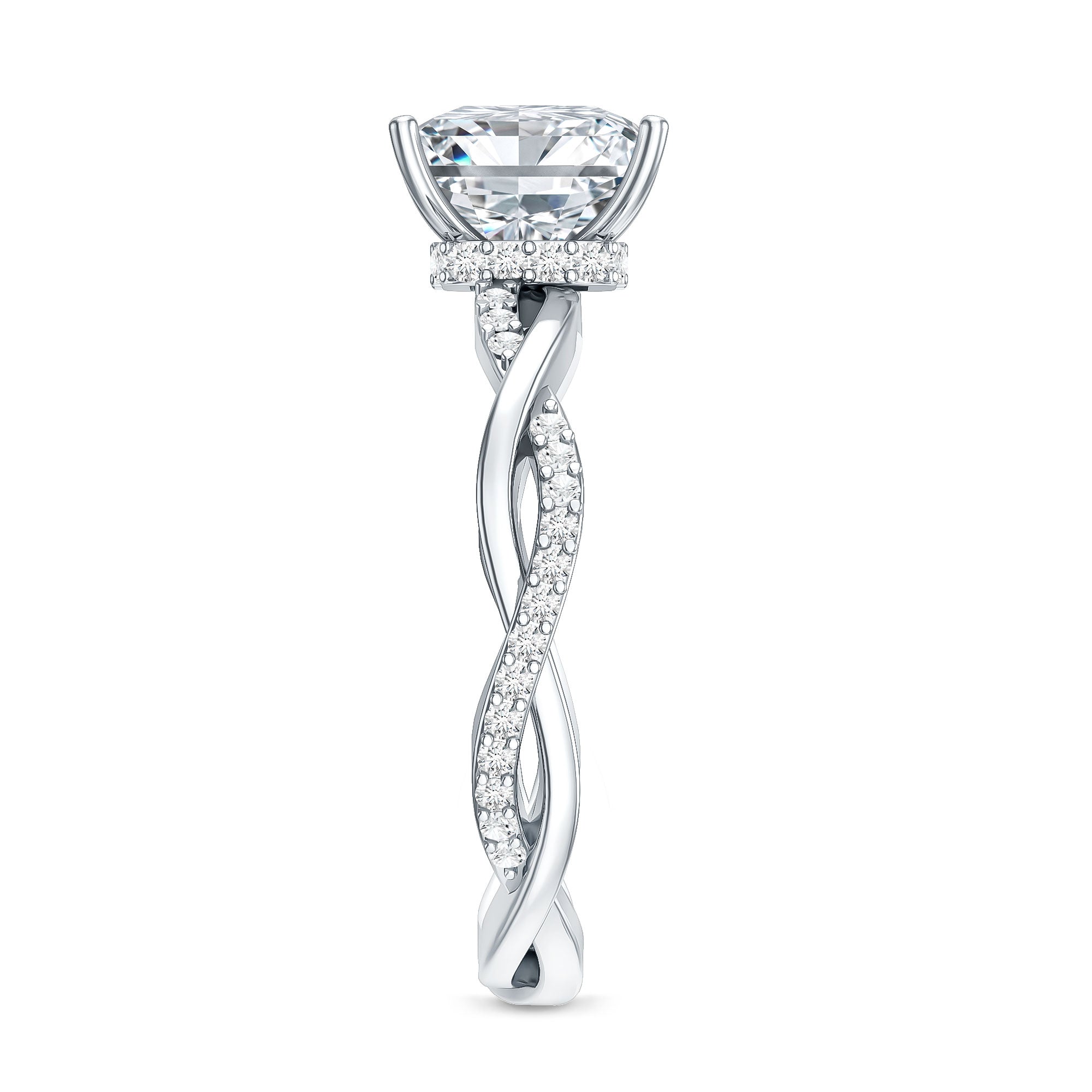 Rosec Jewels-IGI Certified 2 Carat Princess Cut Lab Diamond Braided Engagement Ring with Hidden Halo