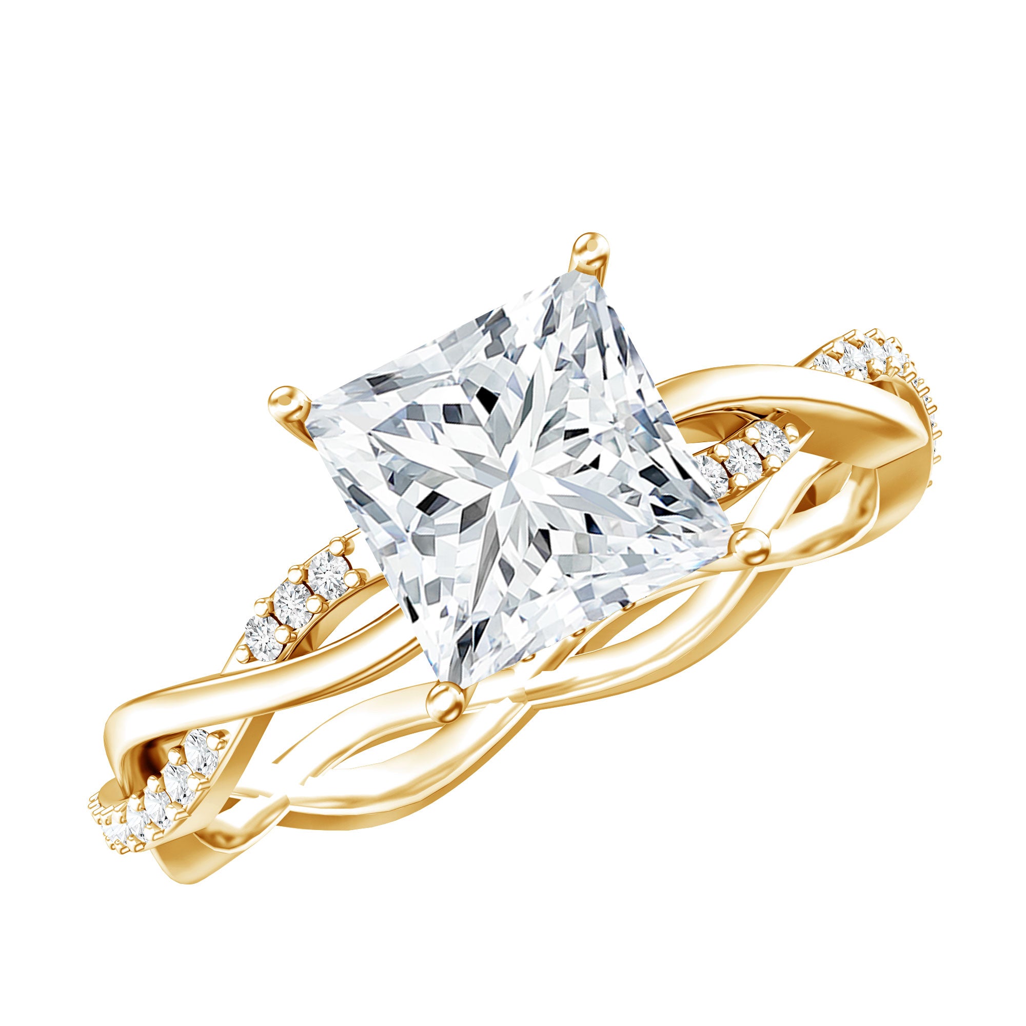 IGI Certified 2 Carat Princess Cut Lab Diamond Braided Engagement Ring with Hidden Halo Lab - ( E-VS1 ) - Rosec Jewels