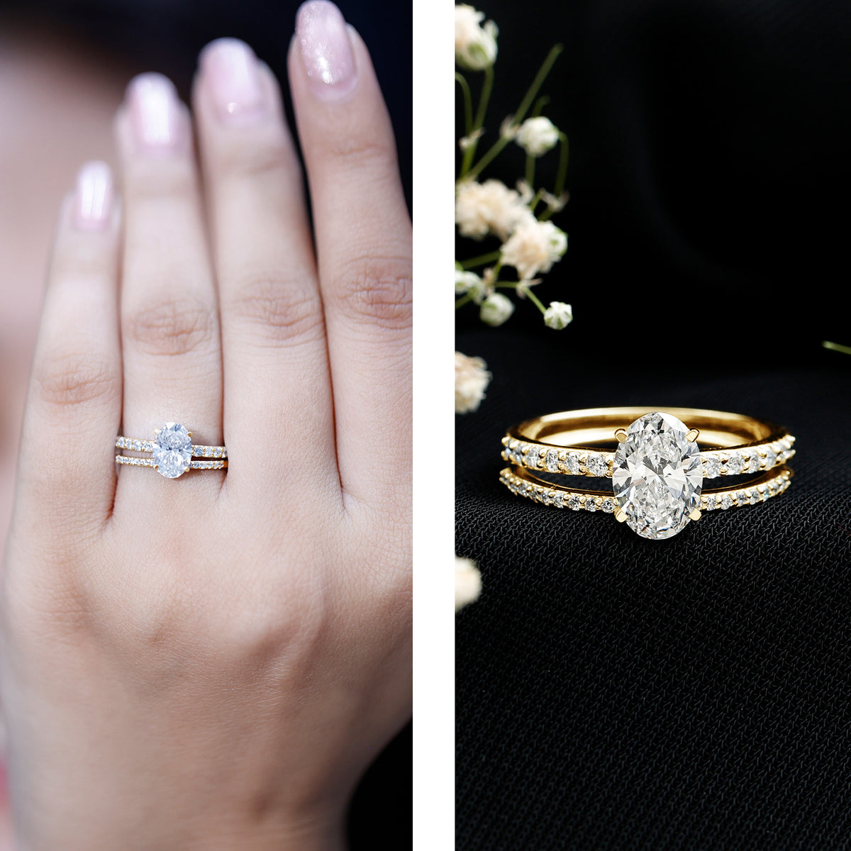 IGI Certified 1 Carat Lab Grown Diamond Engagement Ring with Wedding Band Set Lab - ( E-VS1 ) - Rosec Jewels