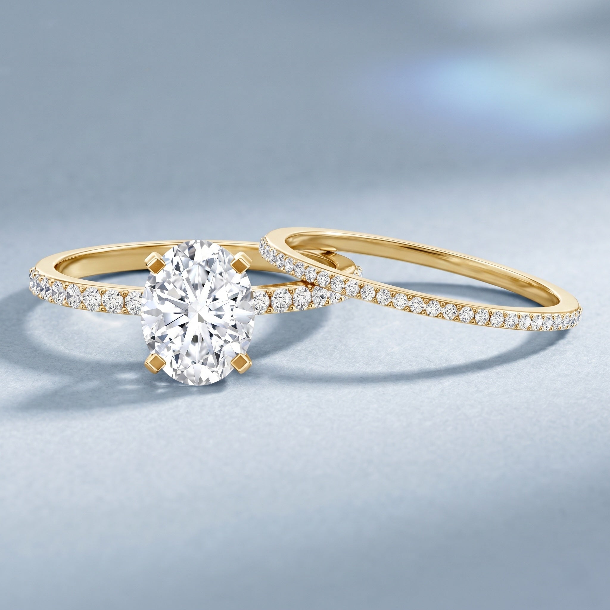 IGI Certified 2 Carat Lab Grown Diamond Oval Wedding Ring Set Lab - ( E-VS1 ) - Rosec Jewels