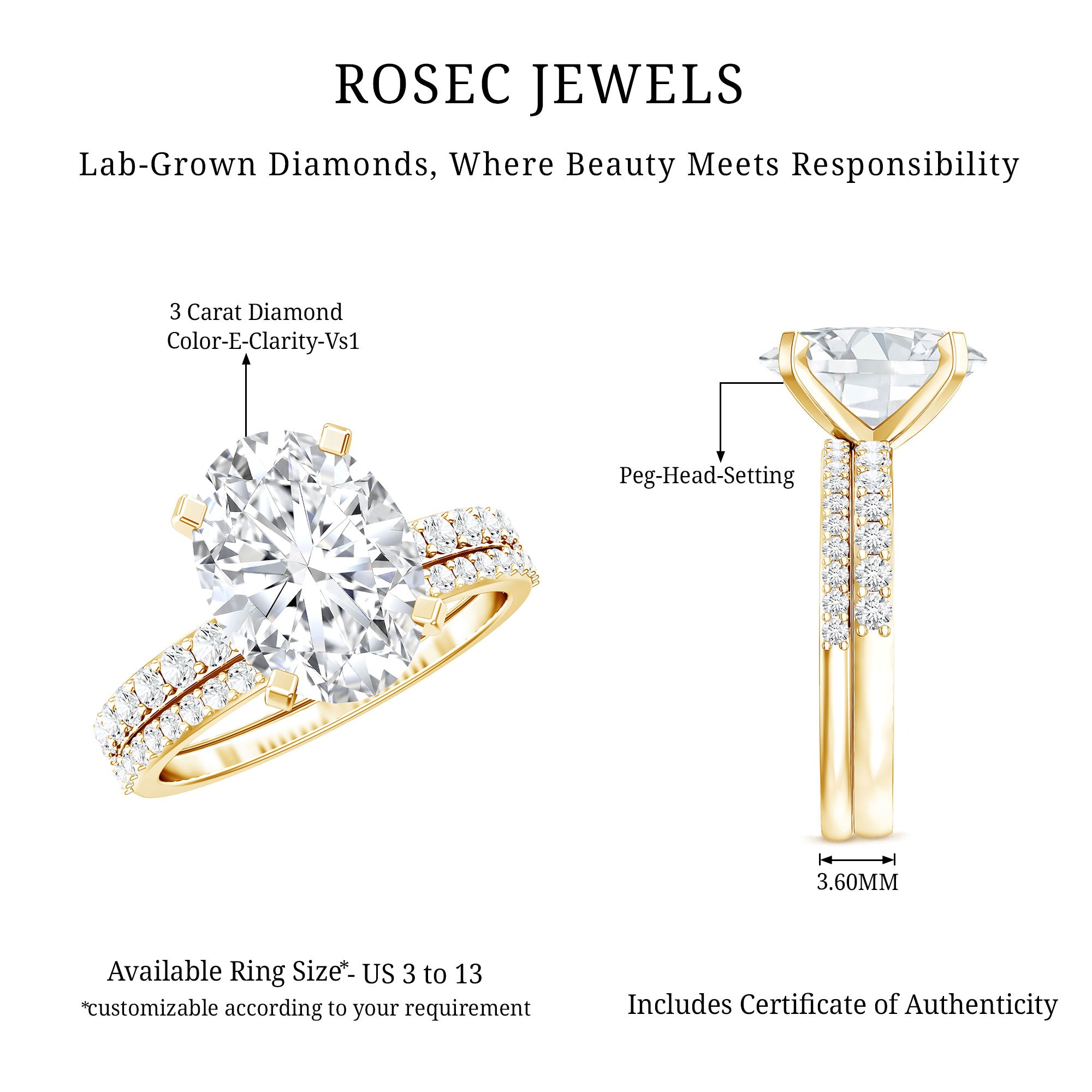 3 Carat Oval Shaped Lab Grown Diamond Bridal Ring Set with IGI Certificate Lab - ( E-VS1 ) - Rosec Jewels