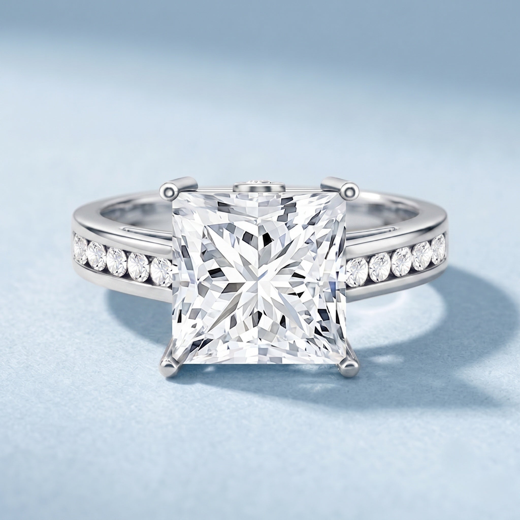 Solitaire Princess Cut Lab Grown Diamond Engagement Ring 4 Carat IGI Certified Lab - ( E-VS1 ) - Rosec Jewels