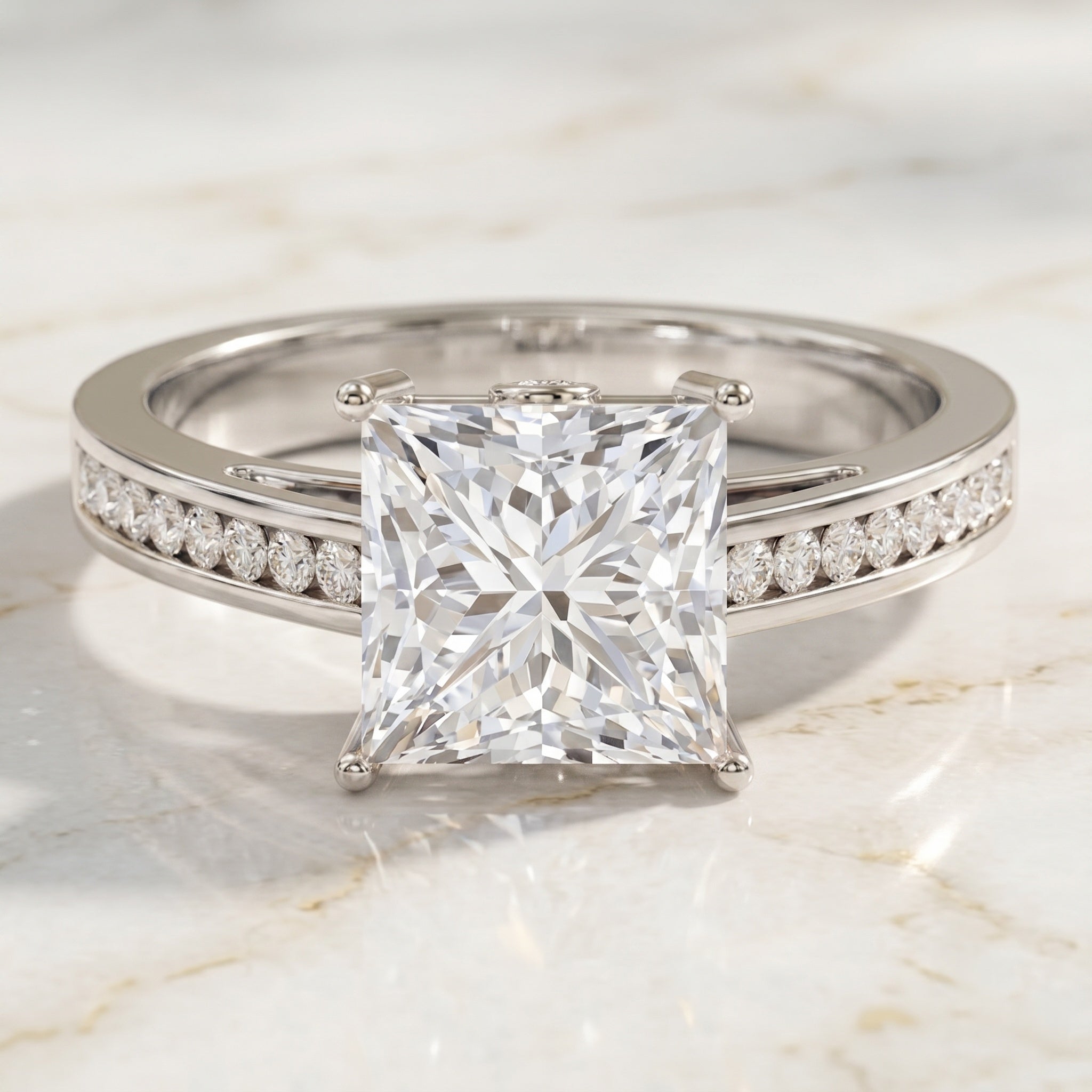 Solitaire Princess Cut Lab Grown Diamond Engagement Ring 4 Carat IGI Certified Lab - ( E-VS1 ) - Rosec Jewels