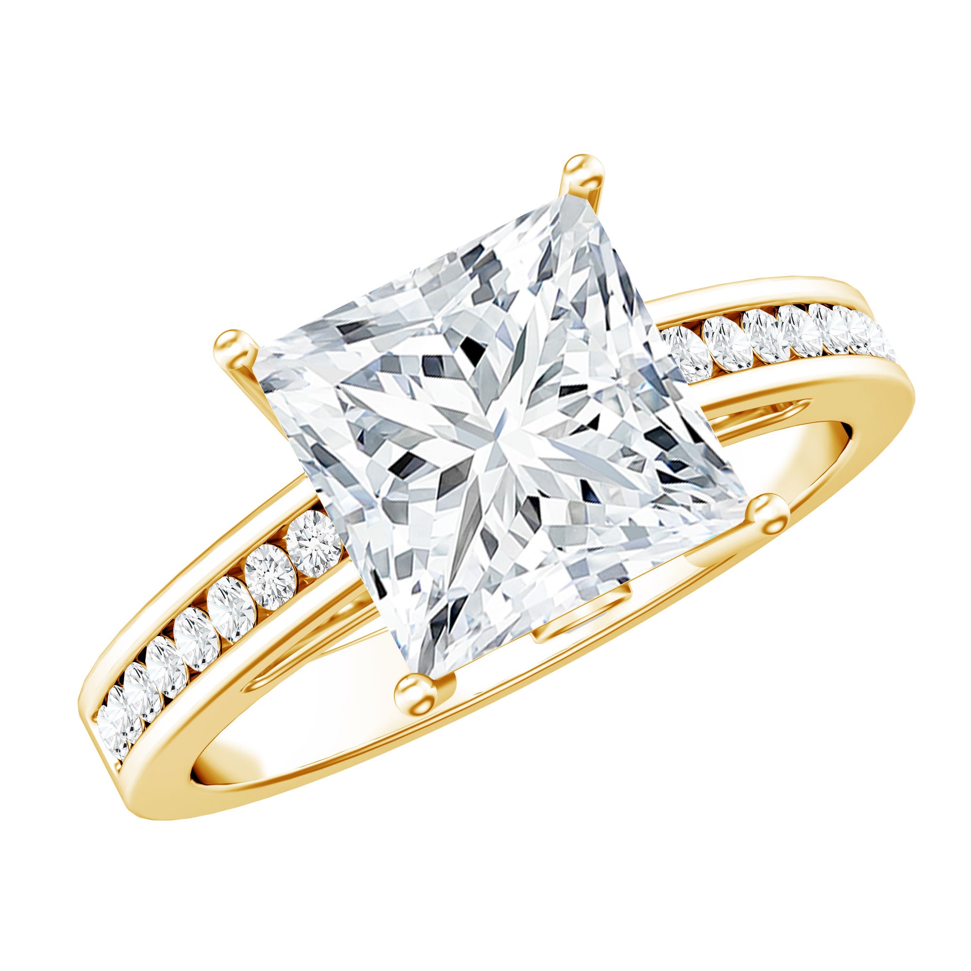 Solitaire Princess Cut Lab Grown Diamond Engagement Ring 4 Carat IGI Certified Lab - ( E-VS1 ) - Rosec Jewels