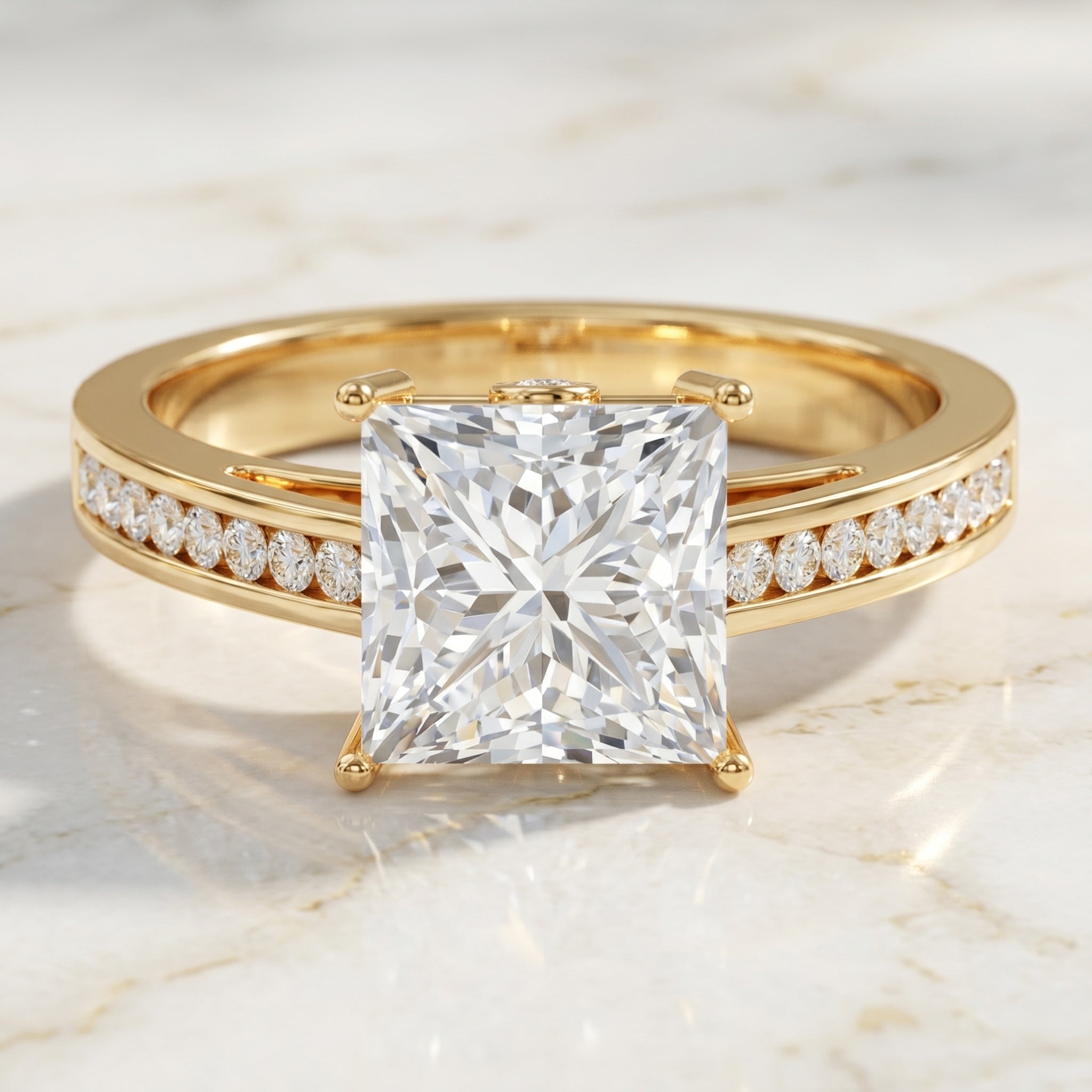 Solitaire Princess Cut Lab Grown Diamond Engagement Ring 4 Carat IGI Certified Lab - ( E-VS1 ) - Rosec Jewels