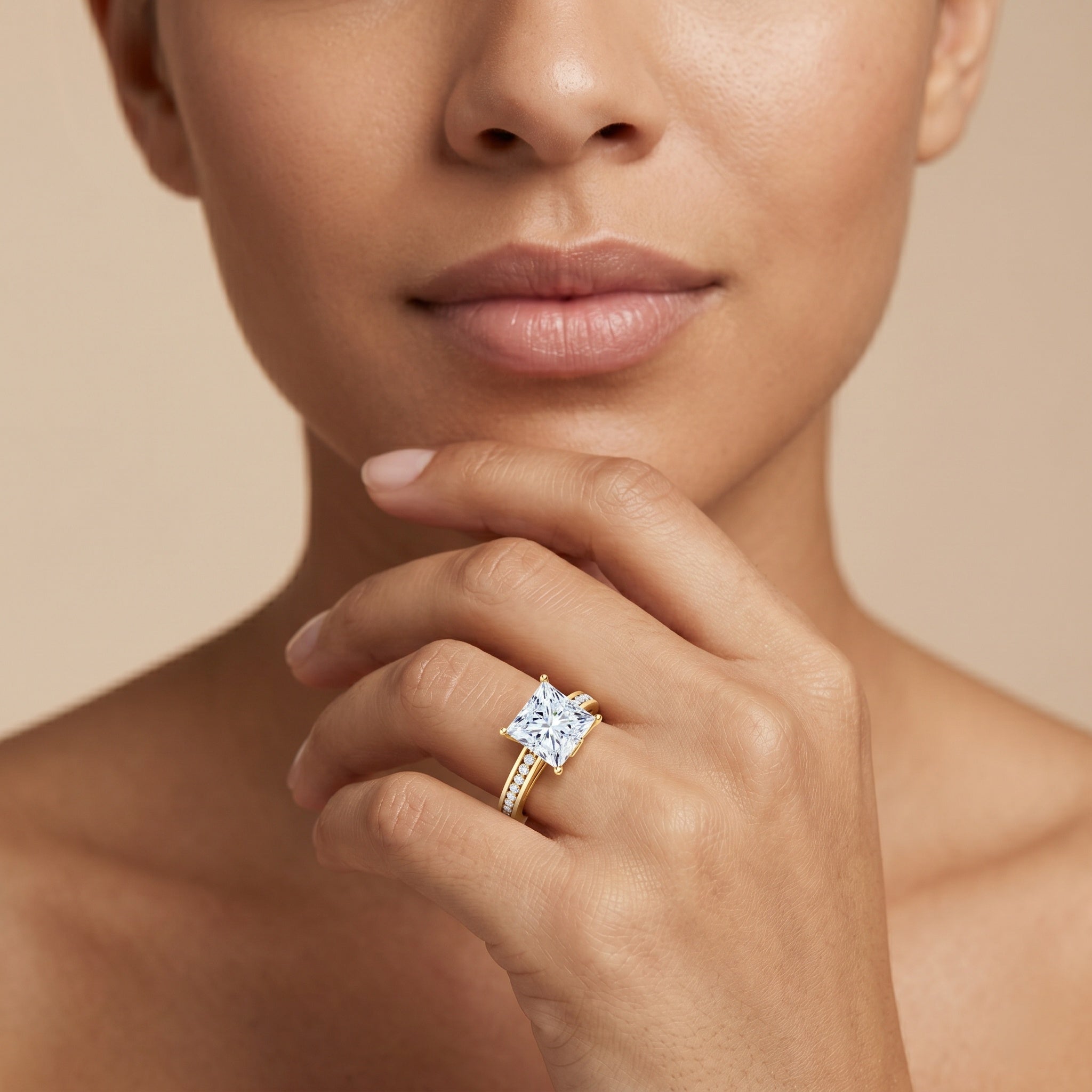 Solitaire Princess Cut Lab Grown Diamond Engagement Ring 4 Carat IGI Certified Lab - ( E-VS1 ) - Rosec Jewels