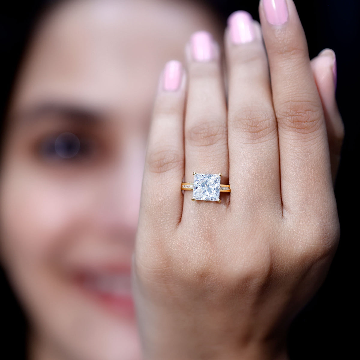 Solitaire Princess Cut Lab Grown Diamond Engagement Ring 4 Carat IGI Certified Lab - ( E-VS1 ) - Rosec Jewels