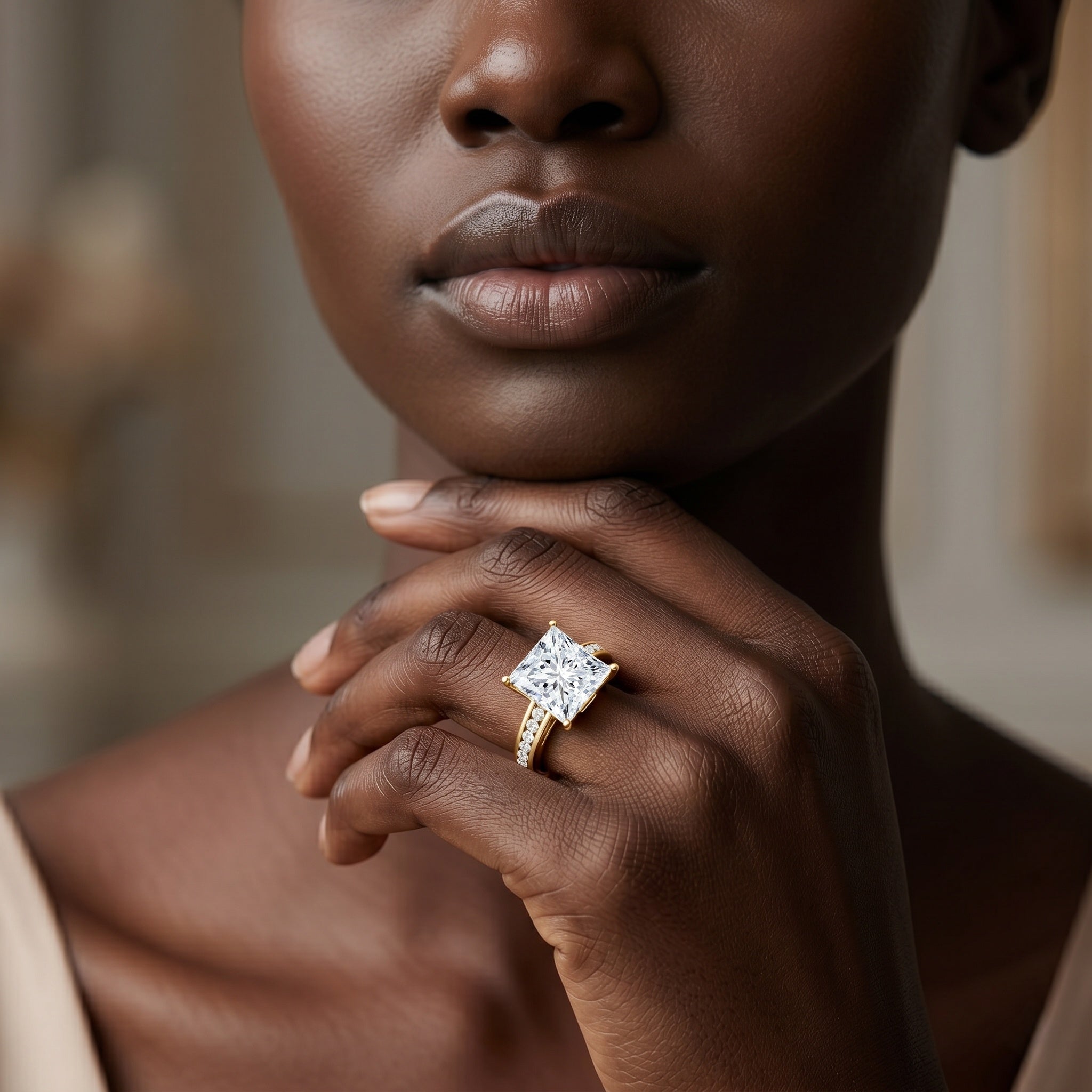 Solitaire Princess Cut Lab Grown Diamond Engagement Ring 4 Carat IGI Certified Lab - ( E-VS1 ) - Rosec Jewels