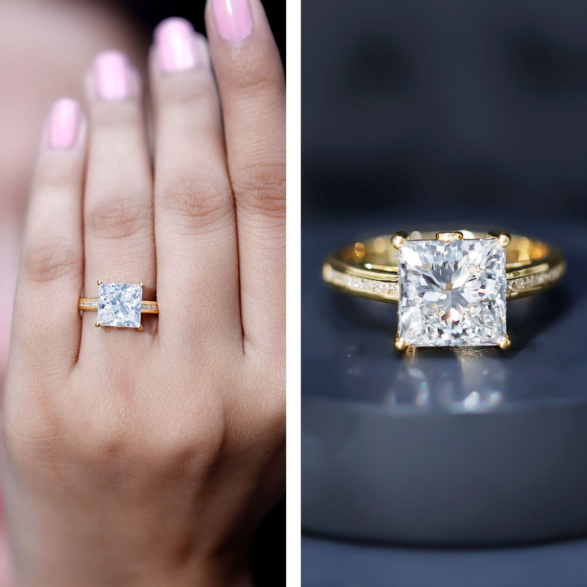 Solitaire Princess Cut Lab Grown Diamond Engagement Ring 4 Carat IGI Certified Lab - ( E-VS1 ) - Rosec Jewels