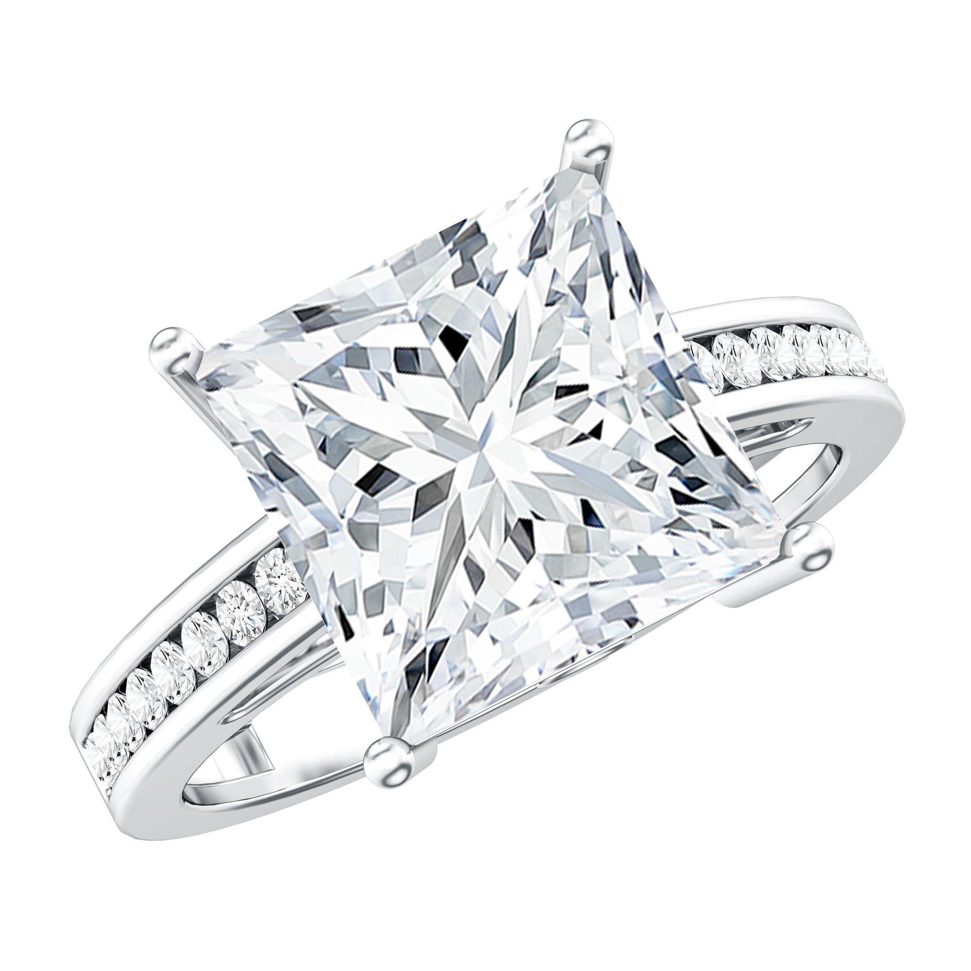 Solitaire 5 Carat Lab Grown Diamond Princess Cut Engagement Ring IGI Certified Lab - ( E-VS1 ) - Rosec Jewels