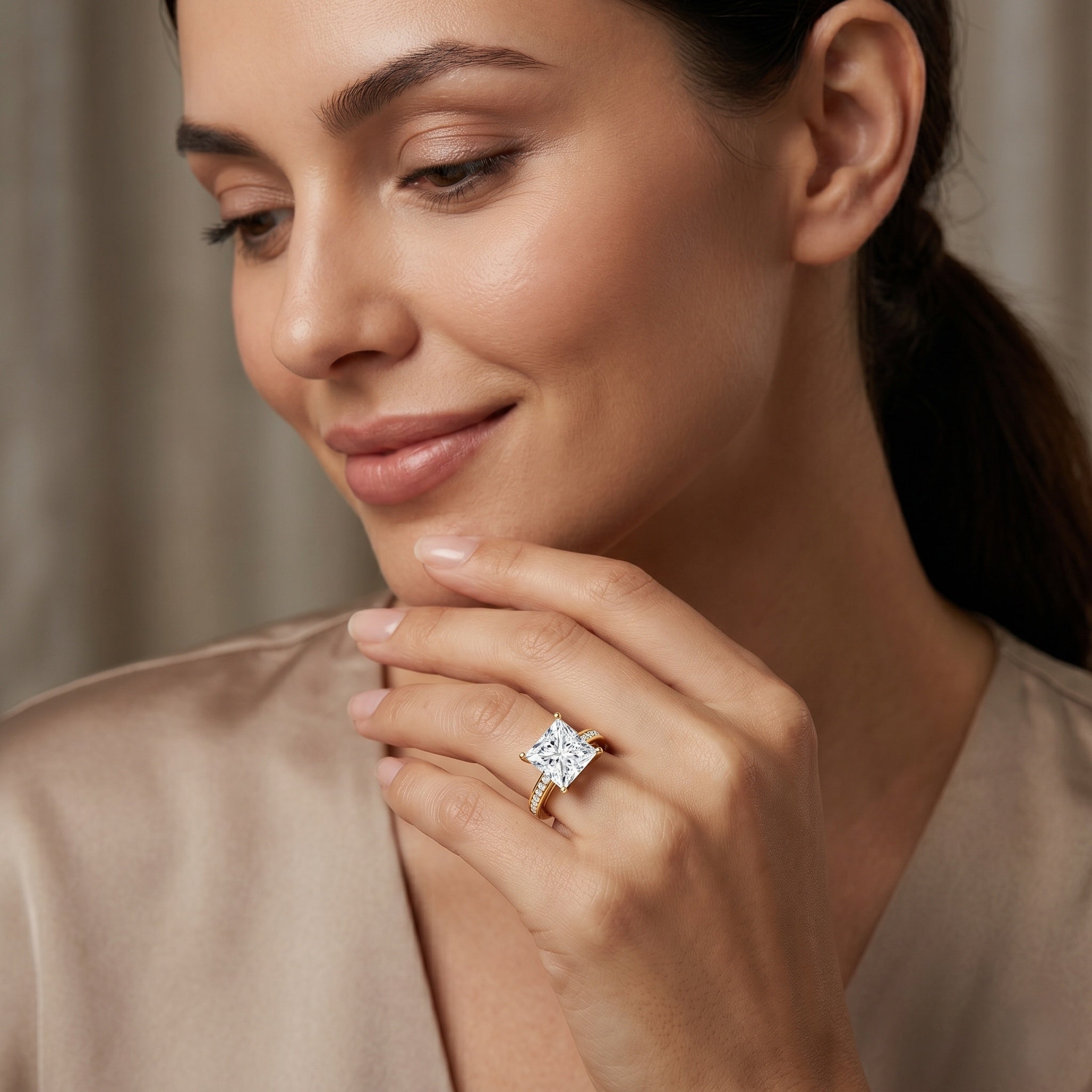 Solitaire 5 Carat Lab Grown Diamond Princess Cut Engagement Ring IGI Certified Lab - ( E-VS1 ) - Rosec Jewels