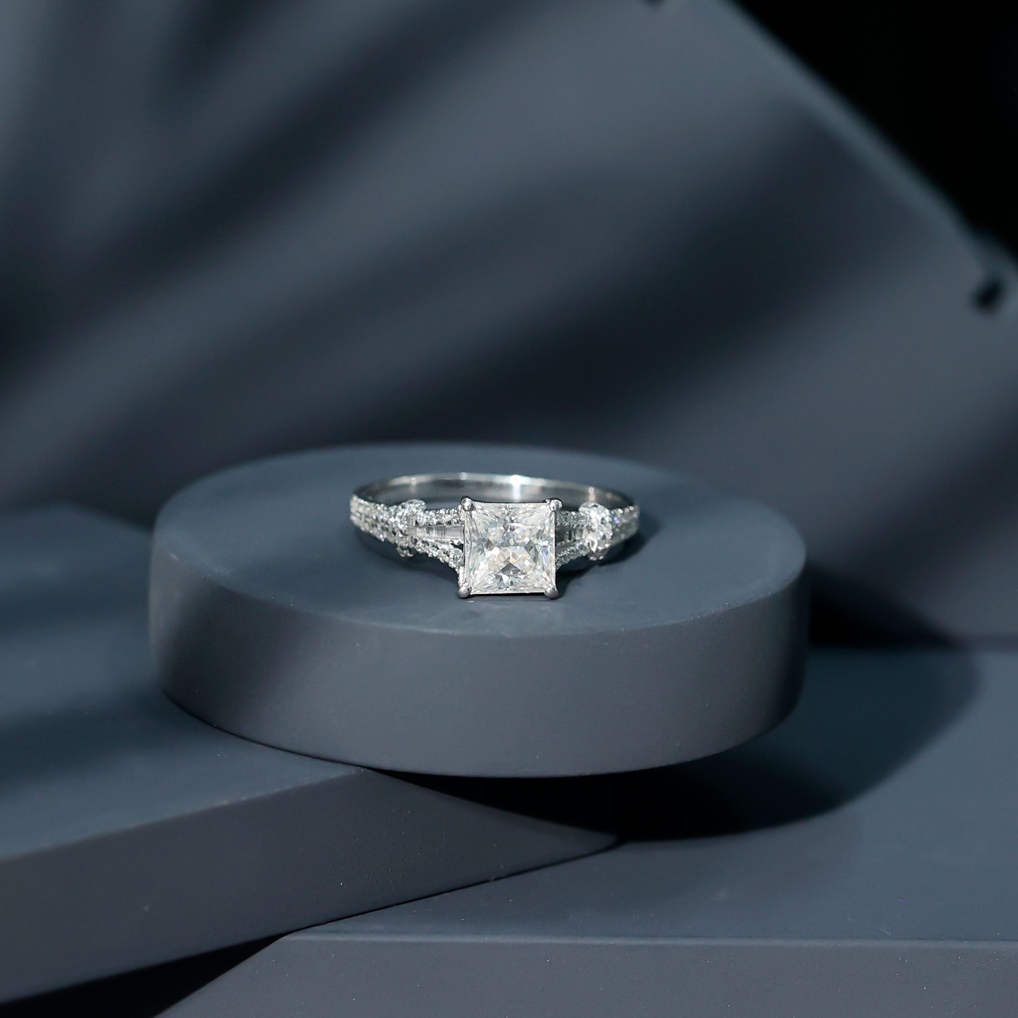 3 Carat Princess Cut Lab Grown Diamond Split Shank Engagement Ring IGI Certified Lab - ( E-VS1 ) - Rosec Jewels