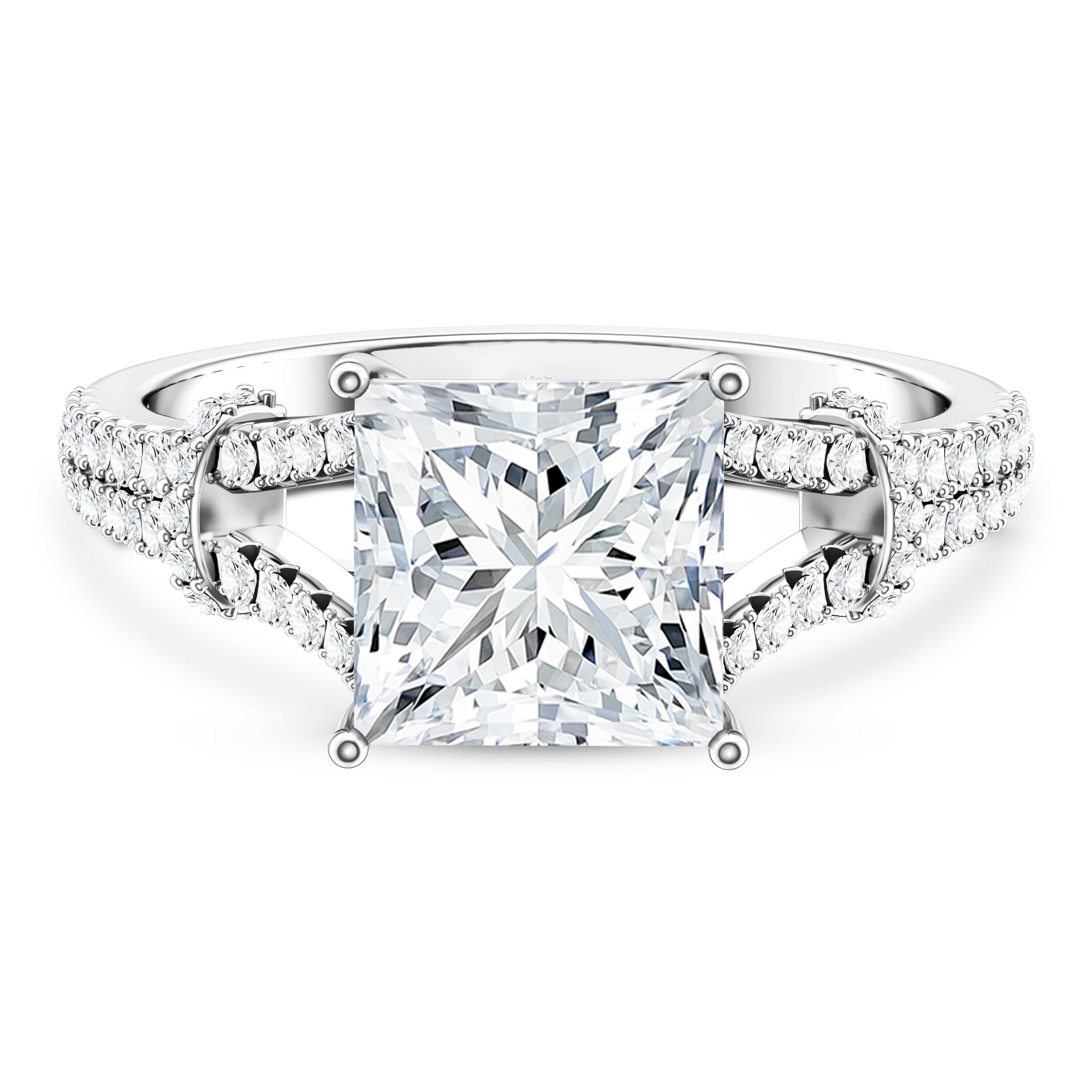 Rosec Jewels-IGI Certified Princess Cut Lab Grown Diamond 4 Carat Engagement Ring in Split Shank