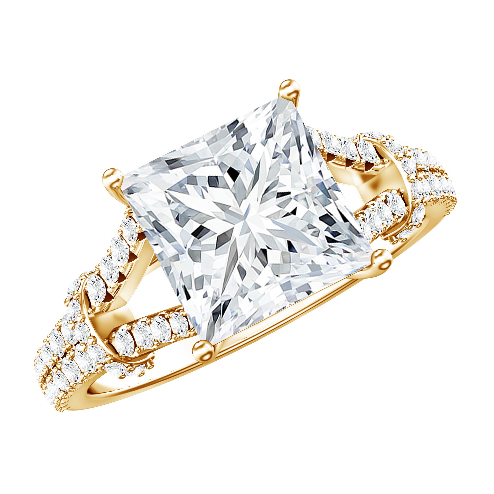 Rosec Jewels-IGI Certified Princess Cut Lab Grown Diamond 4 Carat Engagement Ring in Split Shank