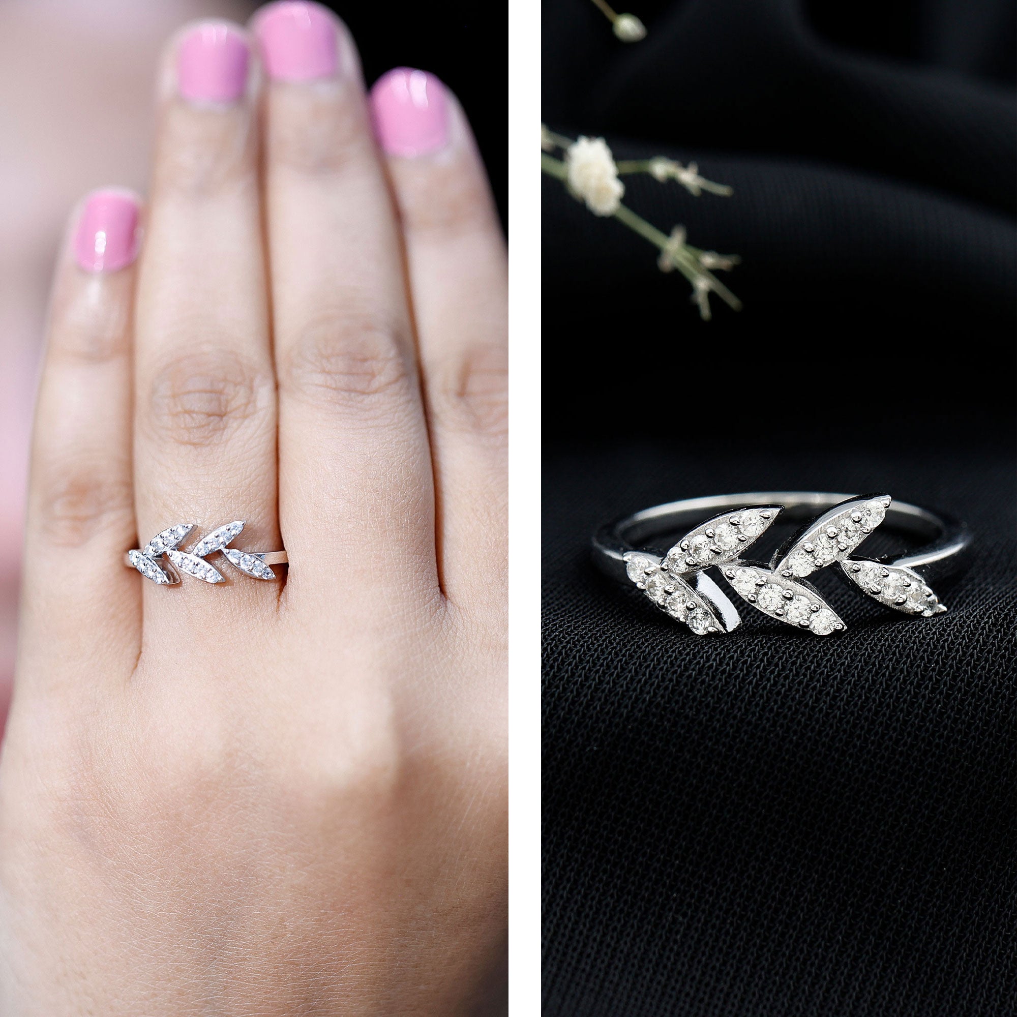 Nature Inspired Lab Grown Diamond Olive Leaf Branch Ring Lab - ( EF-VS ) - Rosec Jewels