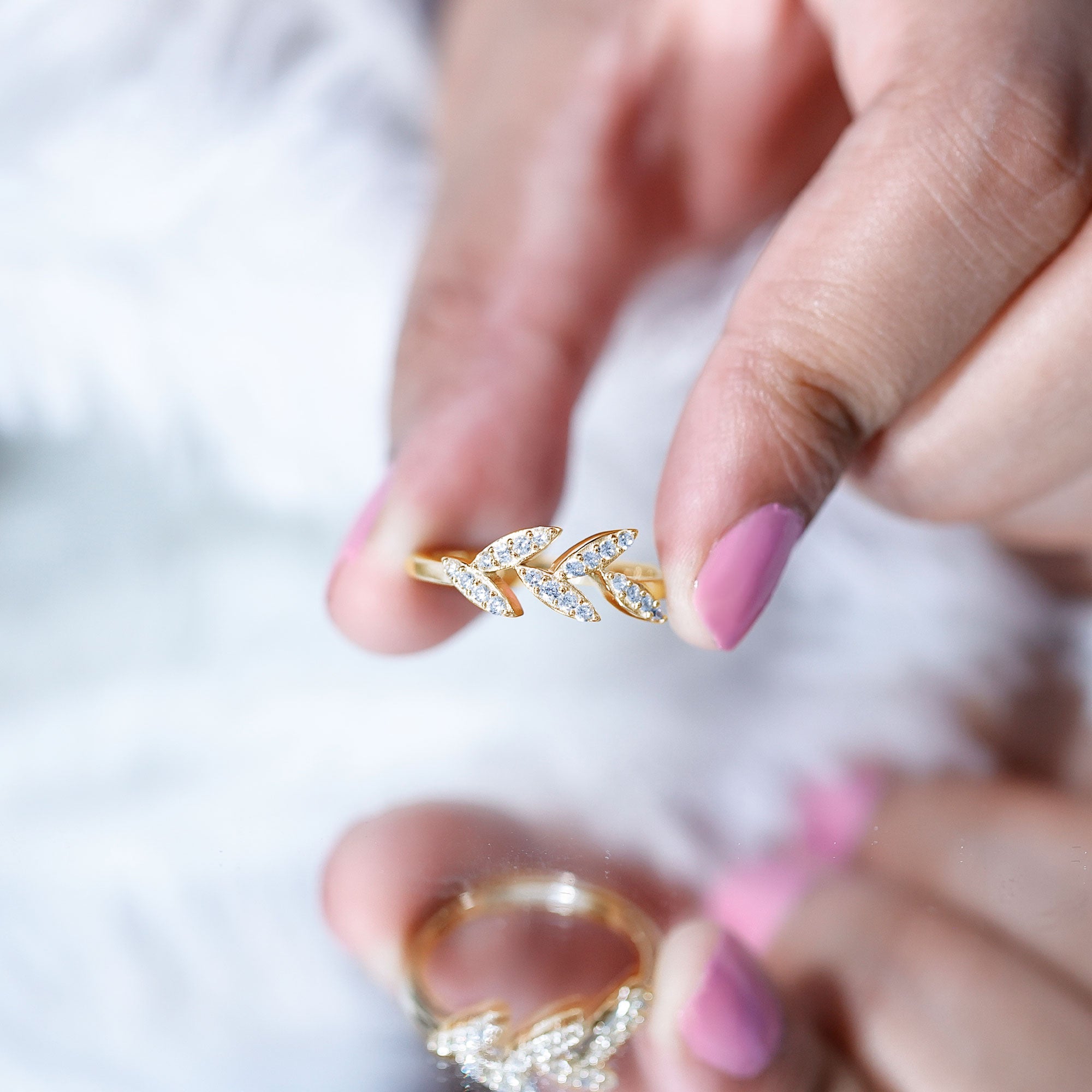 Nature Inspired Lab Grown Diamond Olive Leaf Branch Ring Lab - ( EF-VS ) - Rosec Jewels