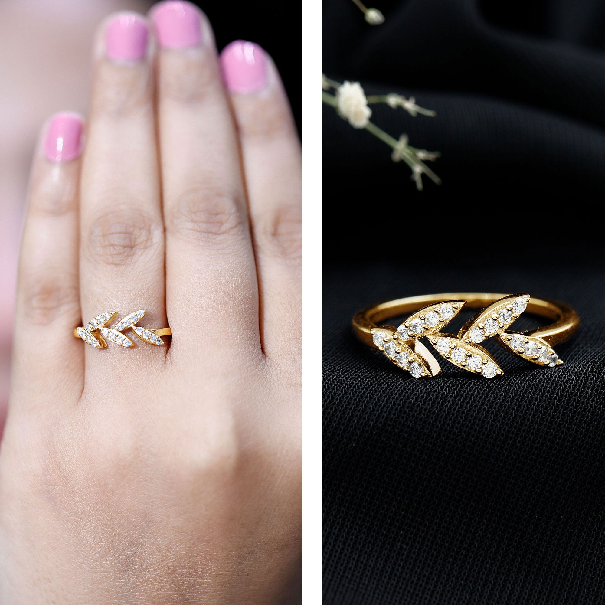 Nature Inspired Lab Grown Diamond Olive Leaf Branch Ring Lab - ( EF-VS ) - Rosec Jewels