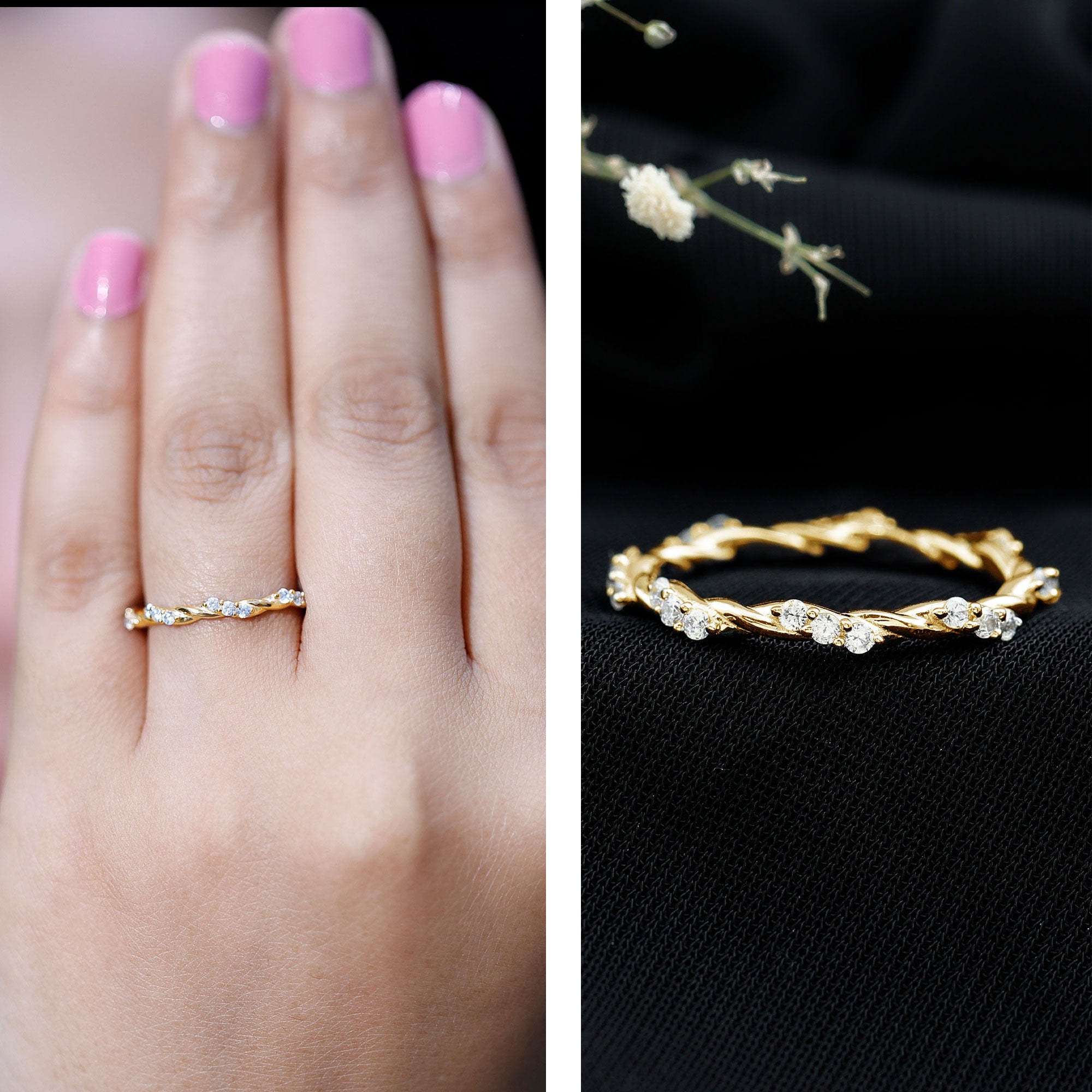 Lab Grown Twisted Diamond Stackable Ring Lab - ( EF-VS ) - Rosec Jewels