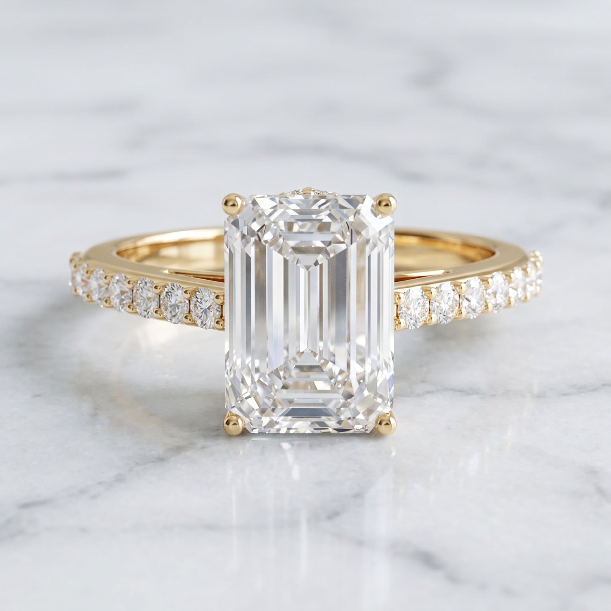 Emerald Cut Lab Grown Diamond Hidden Halo Engagement Ring 3 Carat IGI Certified Lab - ( E-VS1 ) - Rosec Jewels