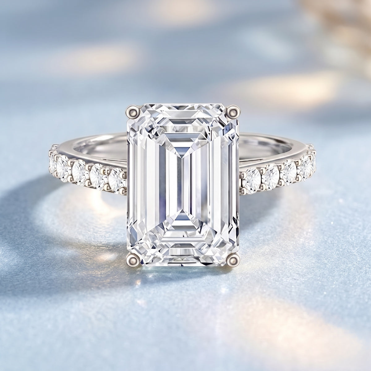 IGI Certified 4 Carat Emerald Cut Lab Grown Diamond Engagement Ring with Hidden Halo Lab - ( E-VS1 ) - Rosec Jewels