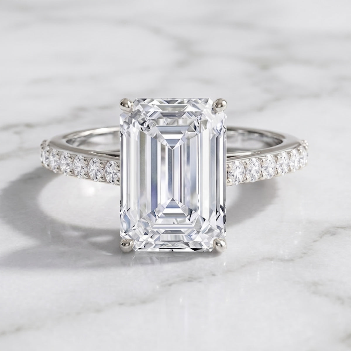 IGI Certified 4 Carat Emerald Cut Lab Grown Diamond Engagement Ring with Hidden Halo Lab - ( E-VS1 ) - Rosec Jewels