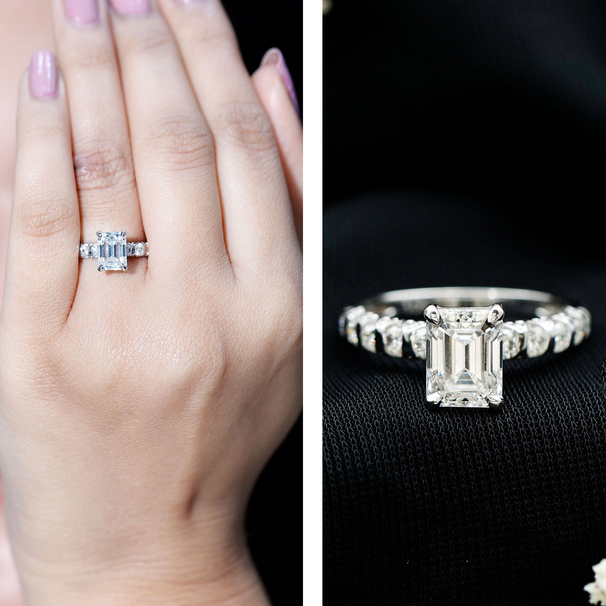 IGI Certified Lab Grown Diamond 2 Carat Emerald Cut Engagement Ring Lab - ( EF-VS ) - Rosec Jewels