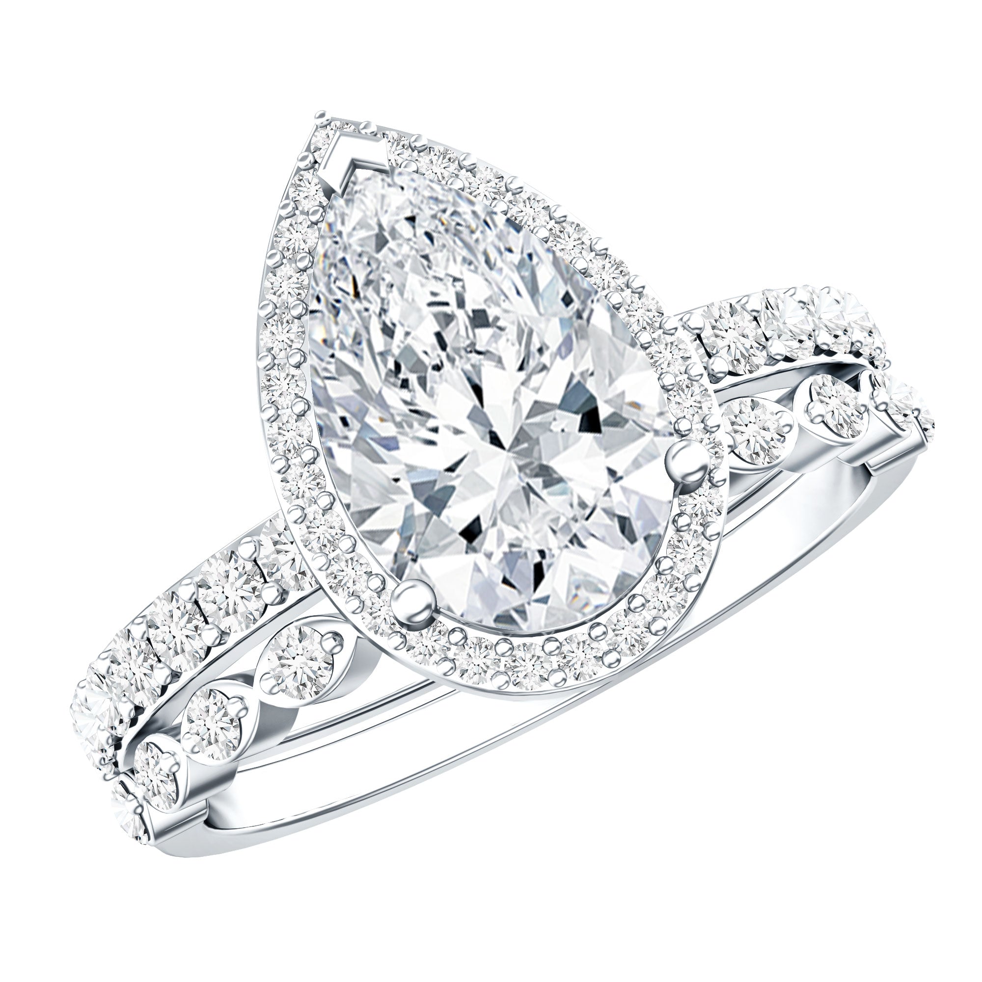 Rosec Jewels-2 Carat Lab Grown Diamond Teardrop Wedding Ring Set with IGI Certificate