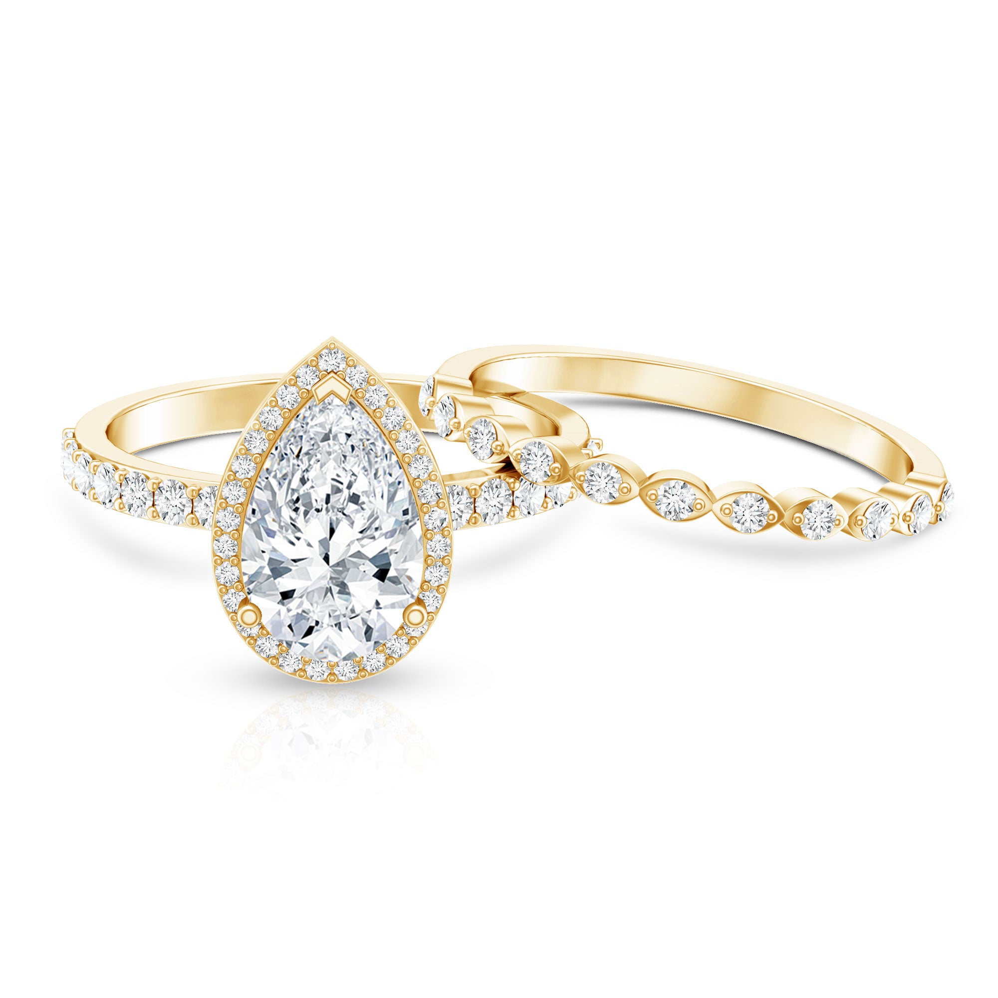 Rosec Jewels-2 Carat Lab Grown Diamond Teardrop Wedding Ring Set with IGI Certificate