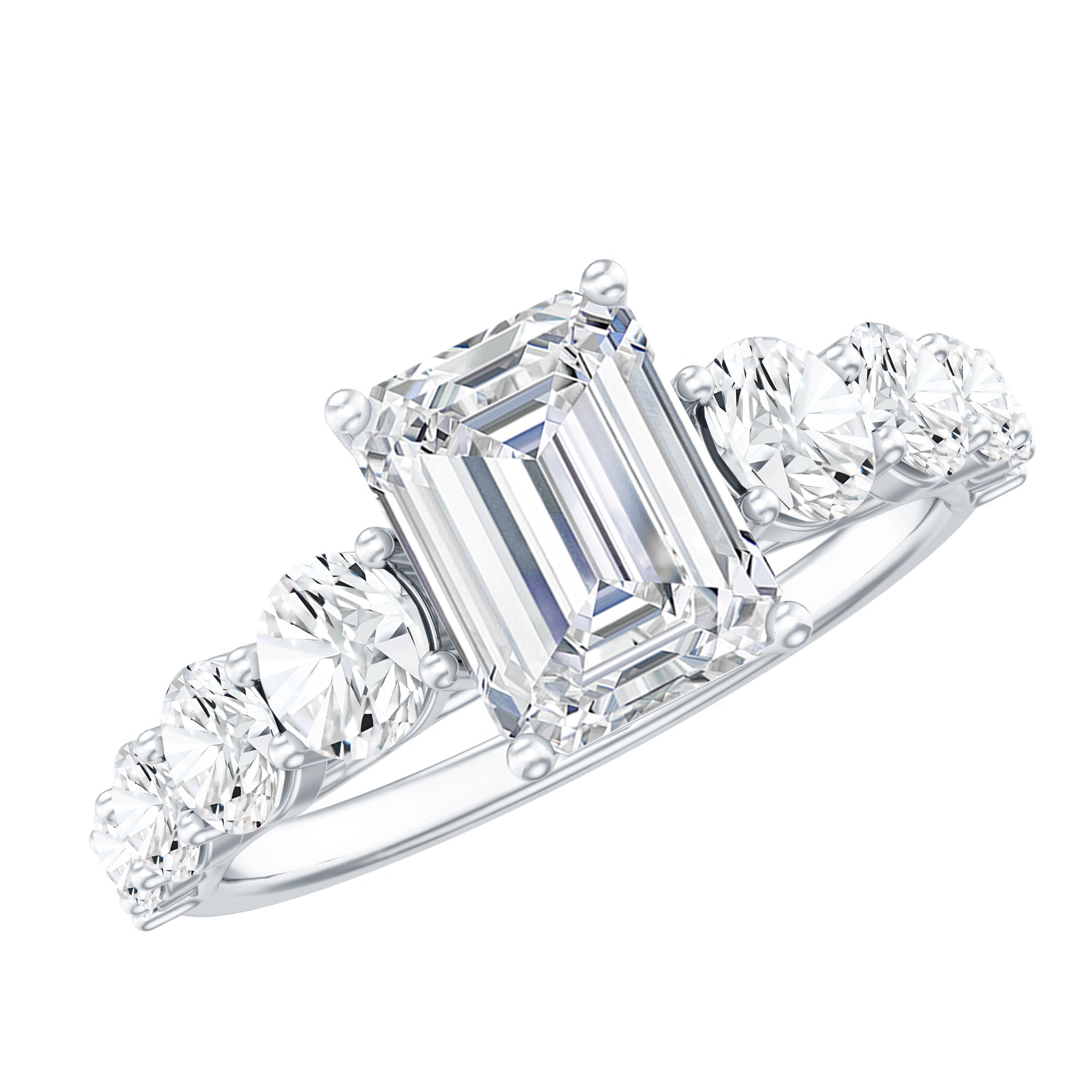 Rosec Jewels-2 Carat IGI Certified Emerald Cut Lab Grown Diamond Side Stone Engagement Ring