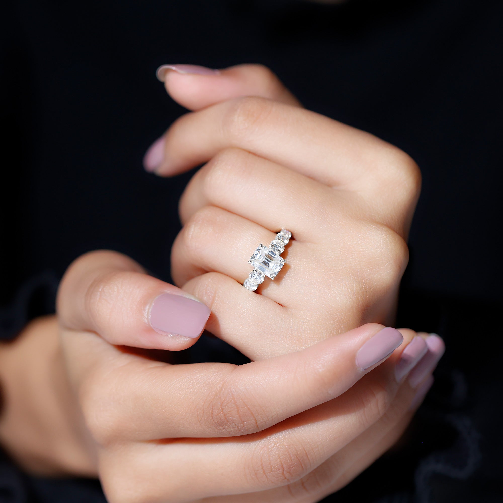 Rosec Jewels-2 Carat IGI Certified Emerald Cut Lab Grown Diamond Side Stone Engagement Ring