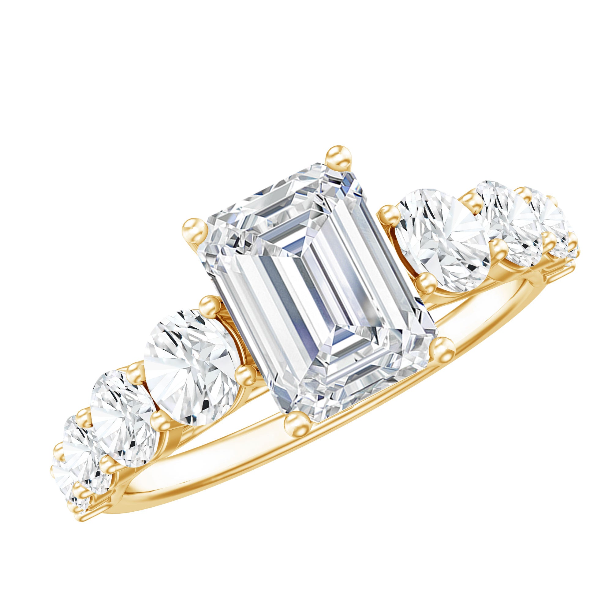 2 Carat IGI Certified Emerald Cut Lab Grown Diamond Side Stone Engagement Ring Lab - ( E-VS1 ) - Rosec Jewels