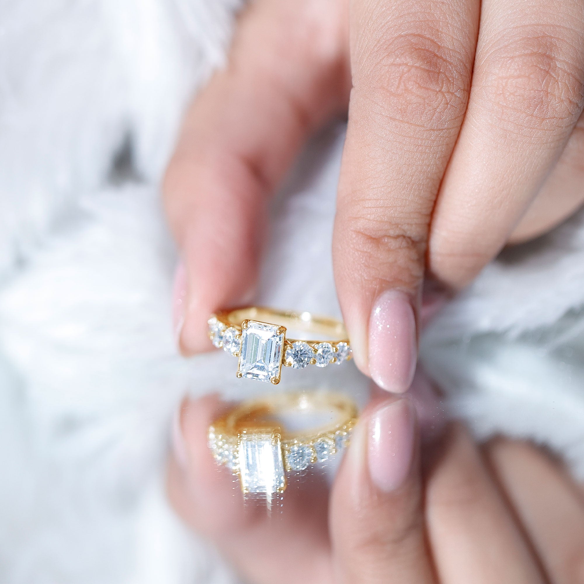 2 Carat IGI Certified Emerald Cut Lab Grown Diamond Side Stone Engagement Ring Lab - ( E-VS1 ) - Rosec Jewels