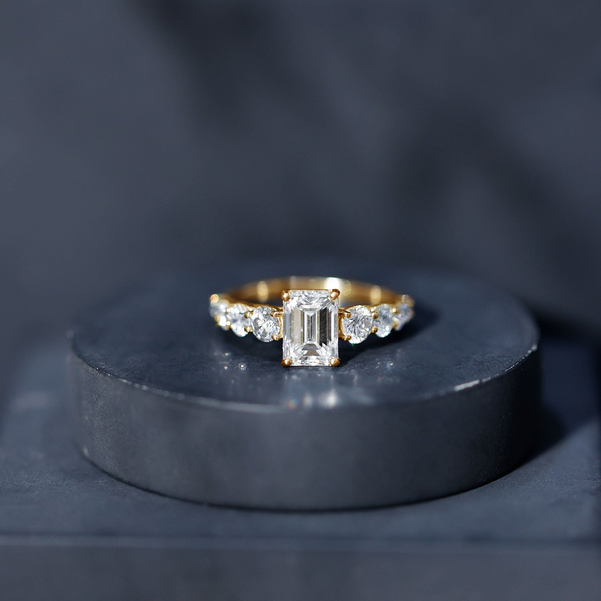 2 Carat IGI Certified Emerald Cut Lab Grown Diamond Side Stone Engagement Ring Lab - ( E-VS1 ) - Rosec Jewels