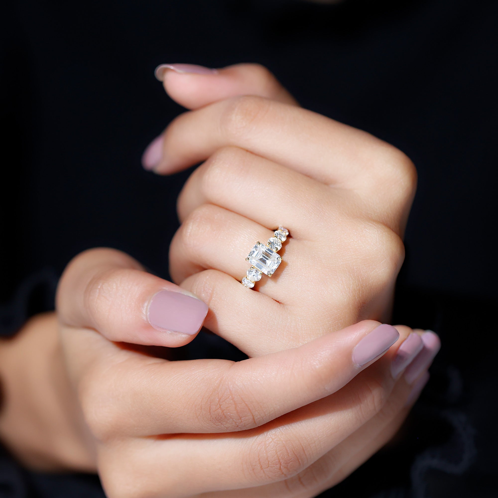 Rosec Jewels-2 Carat IGI Certified Emerald Cut Lab Grown Diamond Side Stone Engagement Ring