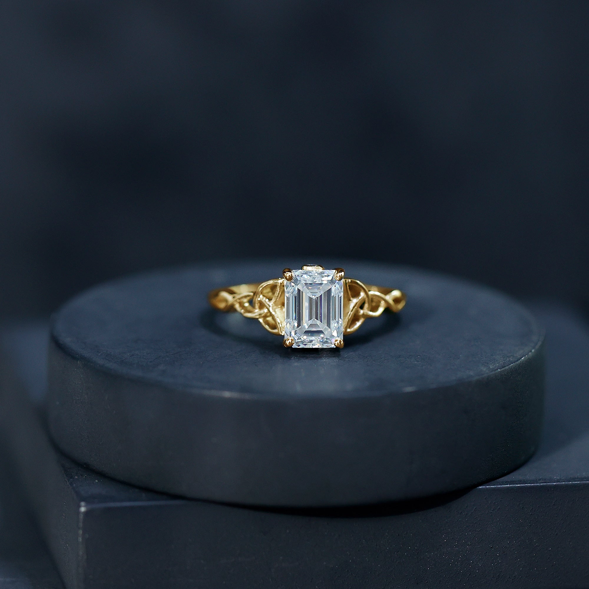 Rosec Jewels-2 Carat Emerald Cut Lab Grown Diamond Celtic Engagement Ring with IGI Certificate